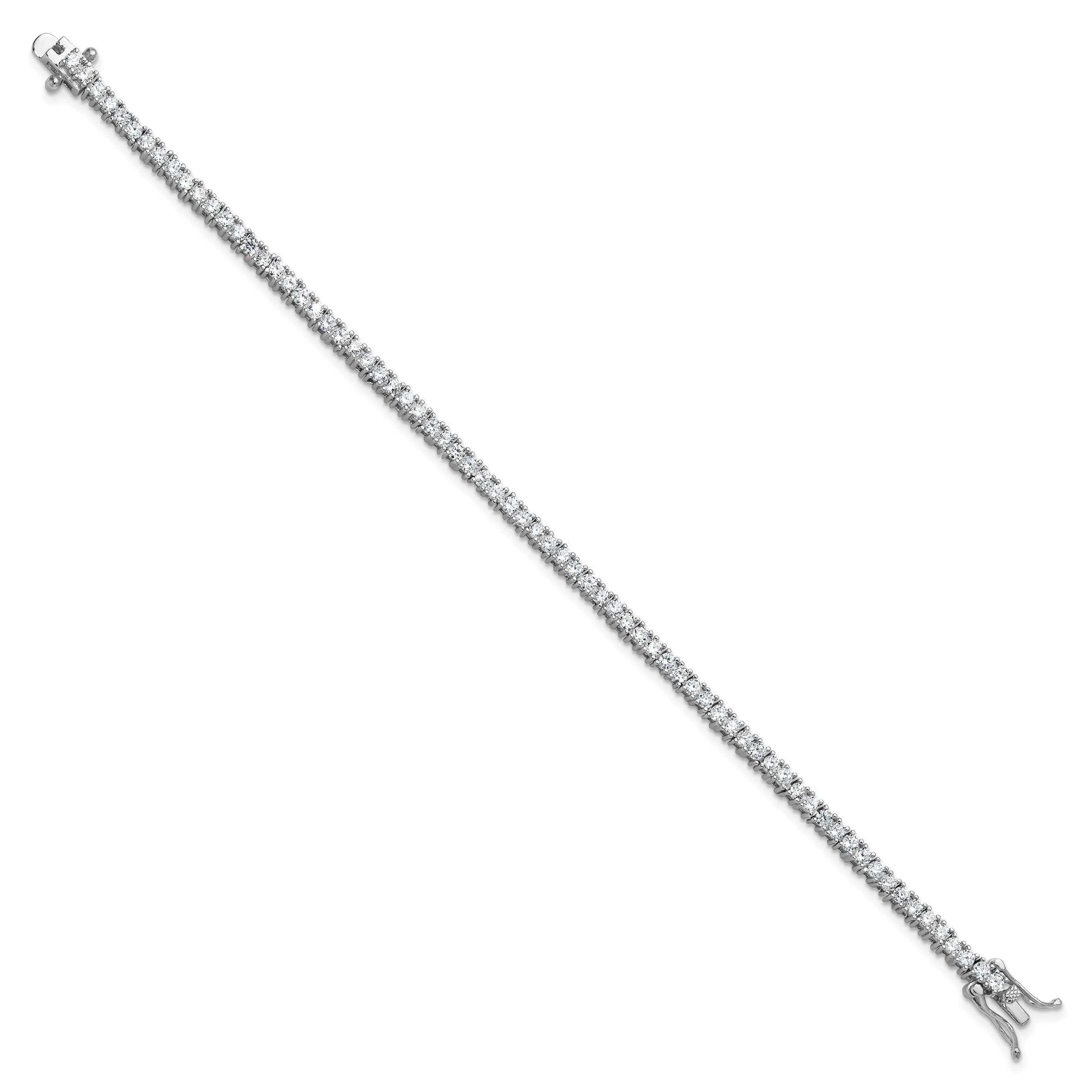 Cheryl M Sterling Silver Rhodium-plated Polished CZ with Safety Clasp Tennis Bracelet Secondary image