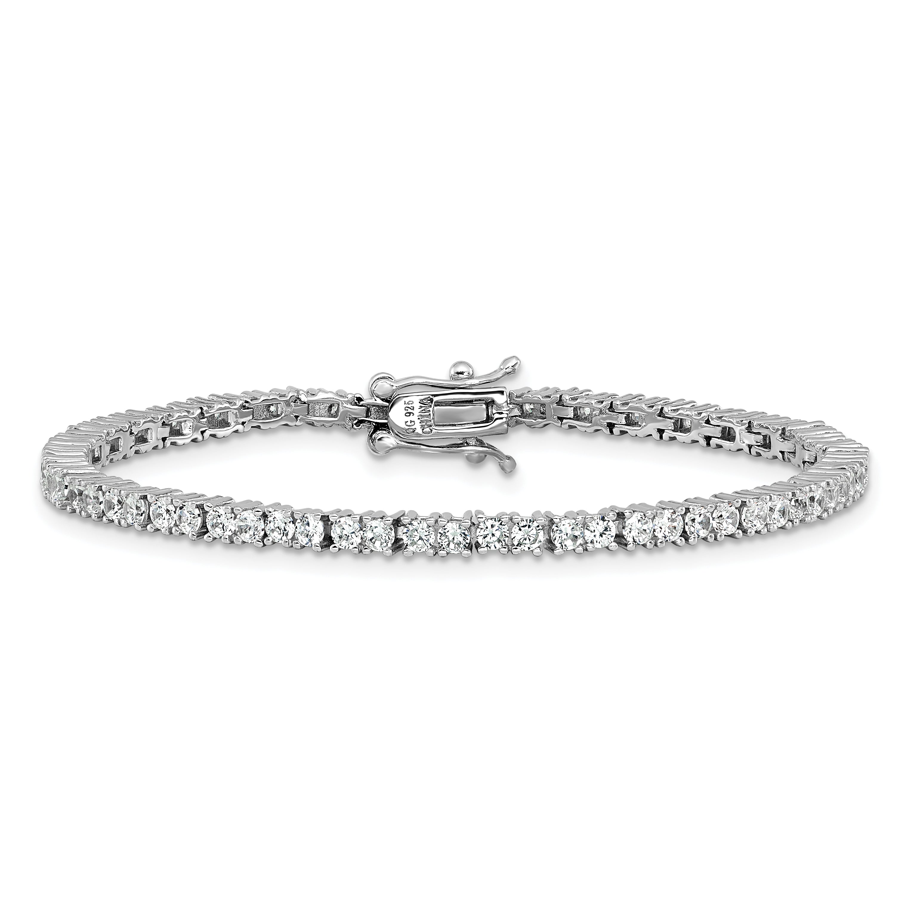 Cheryl M Sterling Silver Rhodium-plated Polished CZ with Safety Clasp Tennis Bracelet