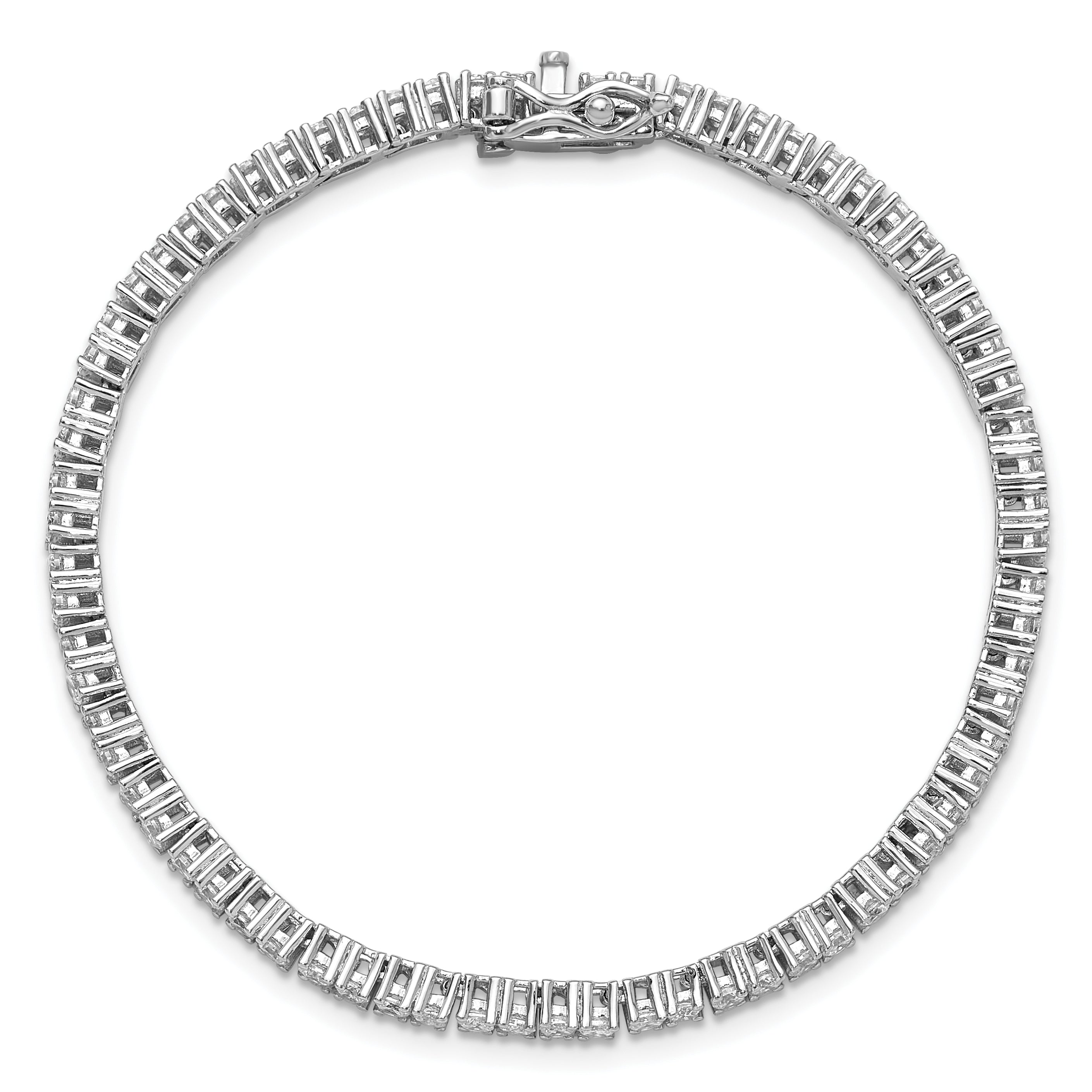 Cheryl M Sterling Silver Rhodium-plated Polished CZ with Safety Clasp Tennis Bracelet