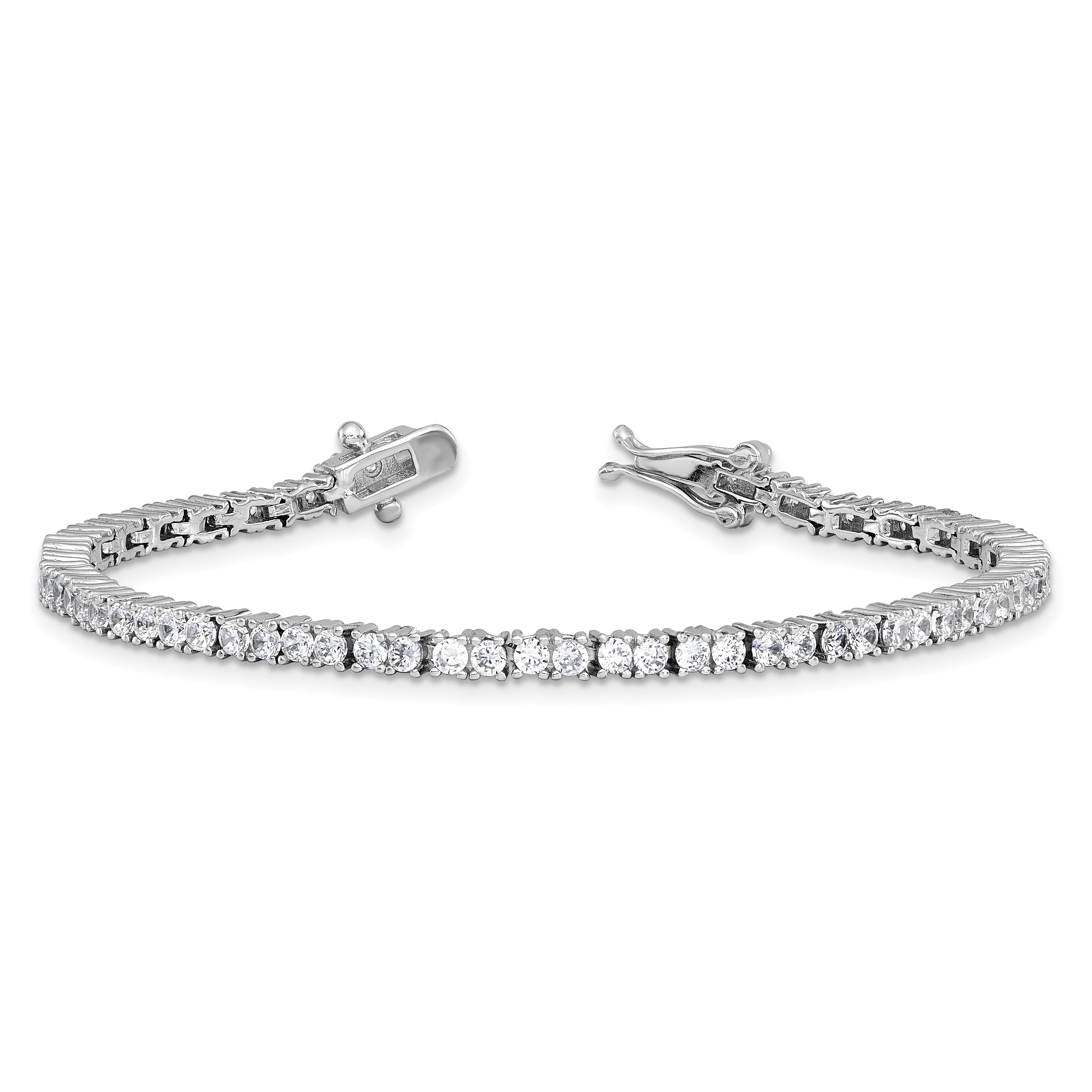 Cheryl M Sterling Silver Rhodium-plated Polished CZ with Safety Clasp Tennis Bracelet