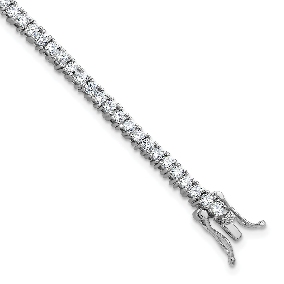 Cheryl M Sterling Silver Rhodium-plated Polished CZ with Safety Clasp Tennis Bracelet