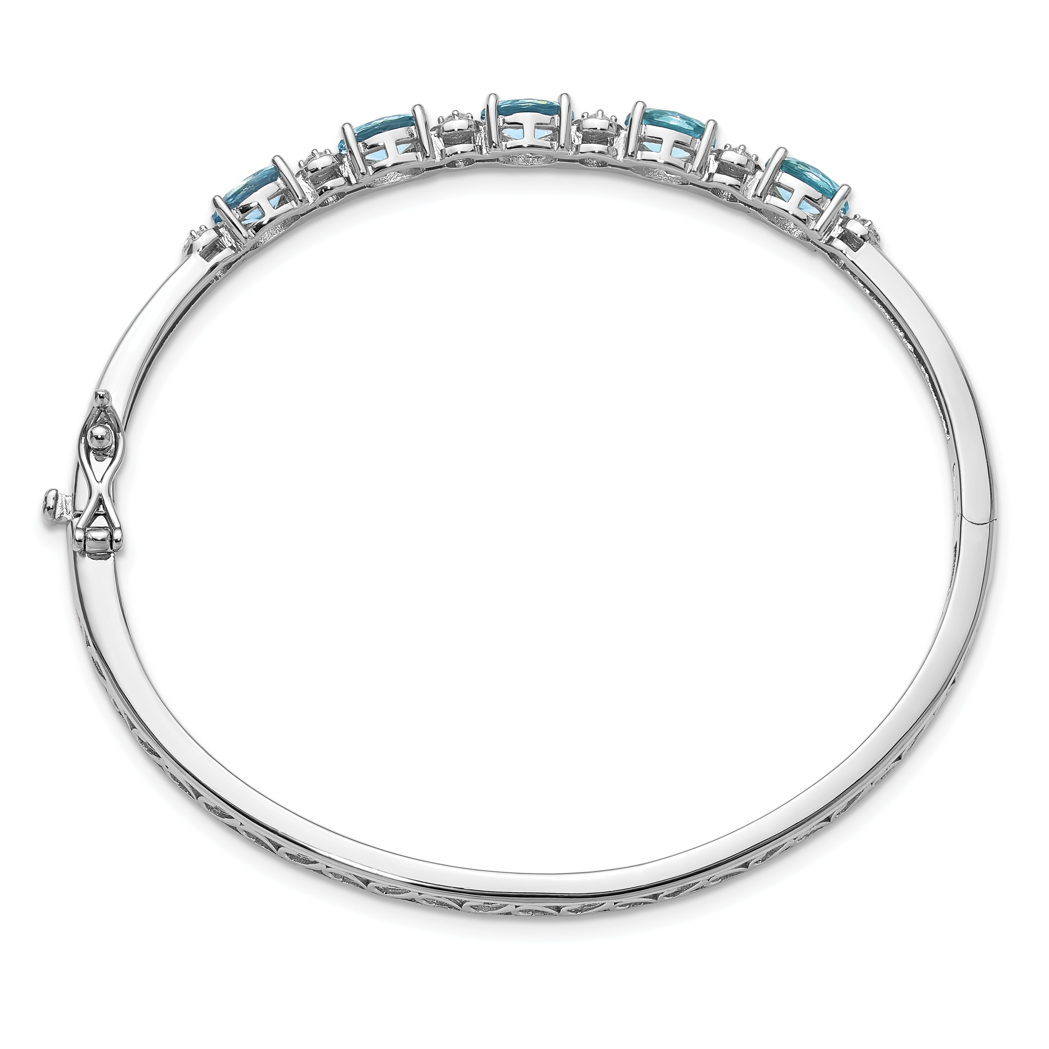 Cheryl M Sterling Silver Rhodium-plated Polished Fancy Aqua GlaSterling Silver and CZ Hinged Bangle Secondary image