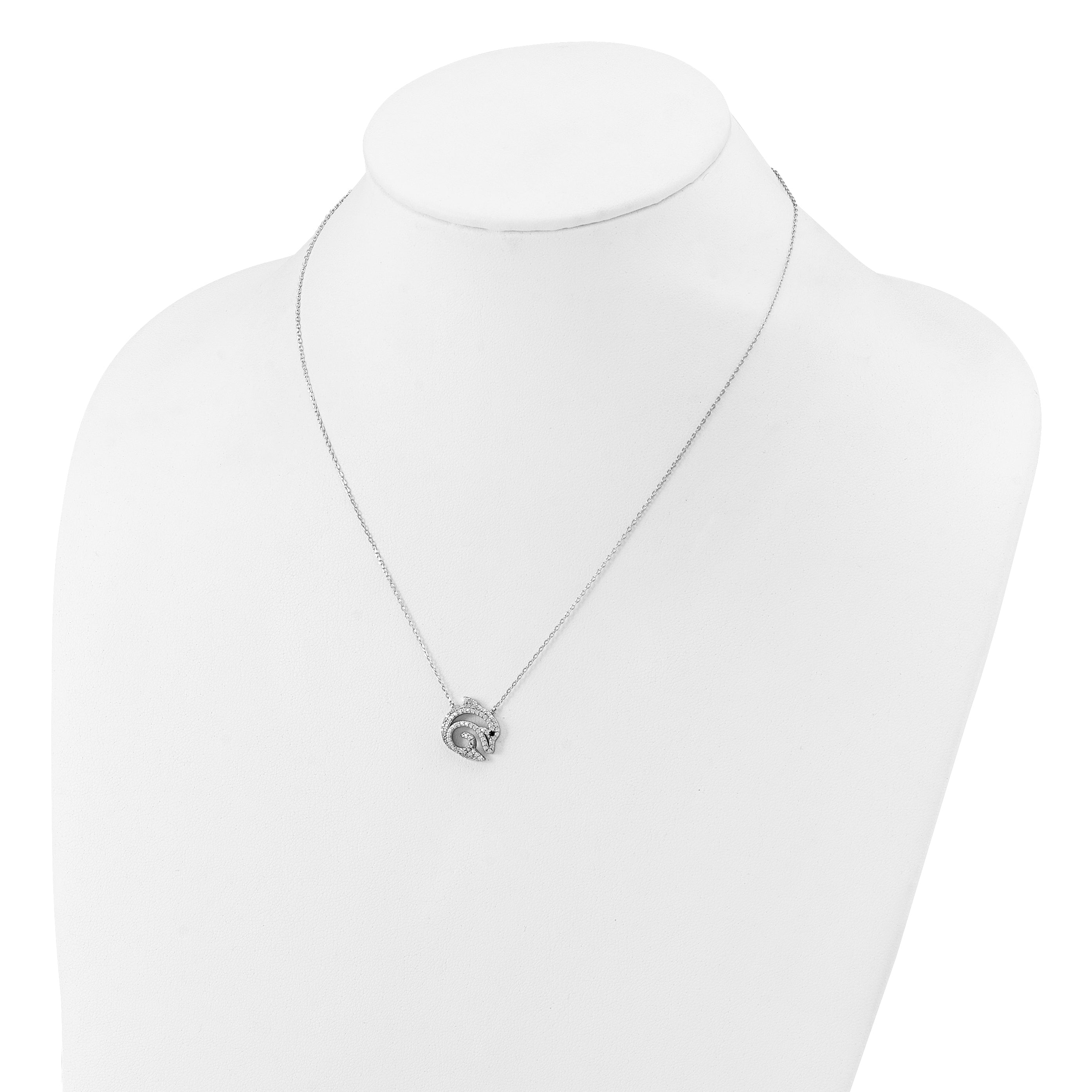 Cheryl M Sterling Silver Rhodium-plated Polished Black and White CZ Dolphin Necklace