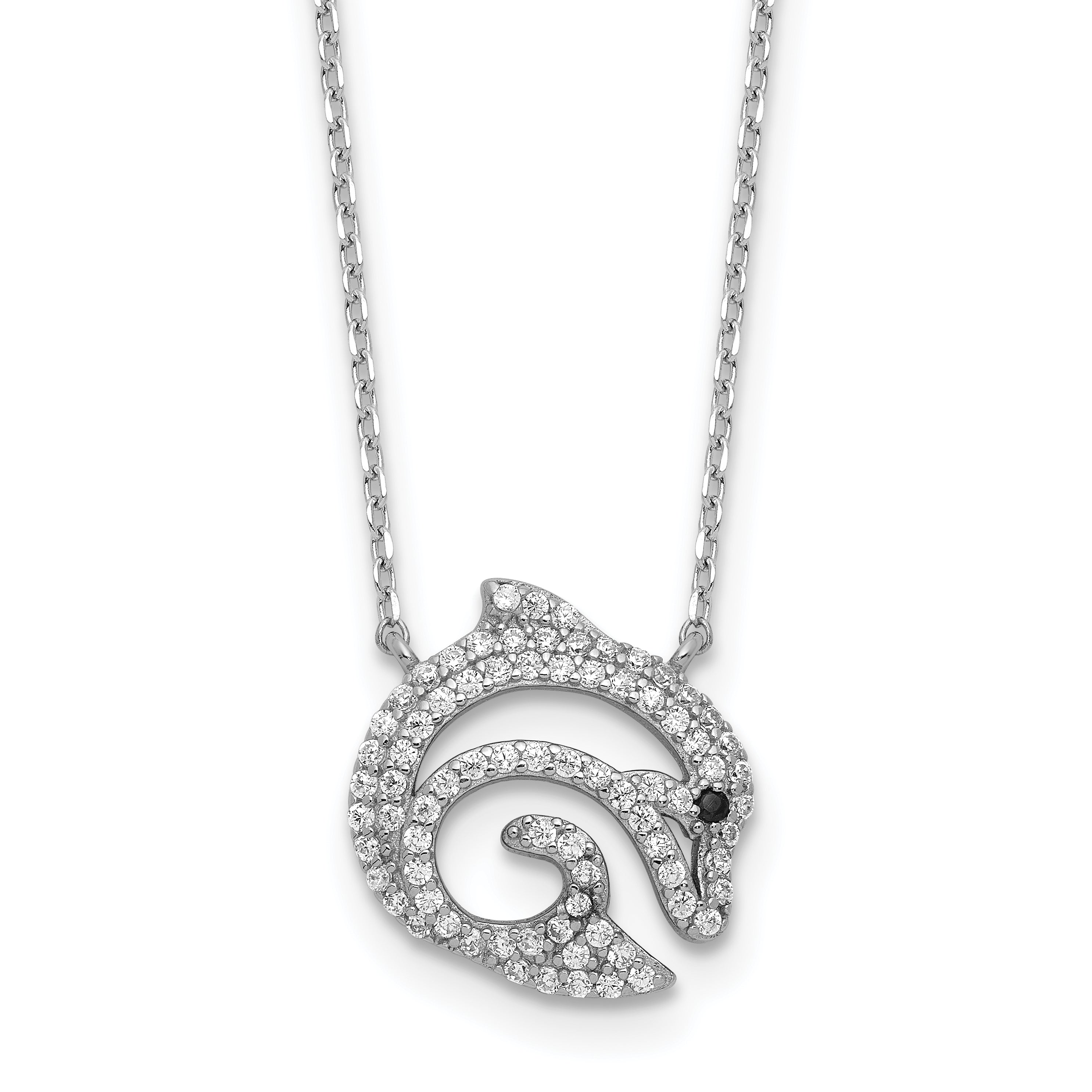 Cheryl M Sterling Silver Rhodium-plated Polished Black and White CZ Dolphin Necklace Main image