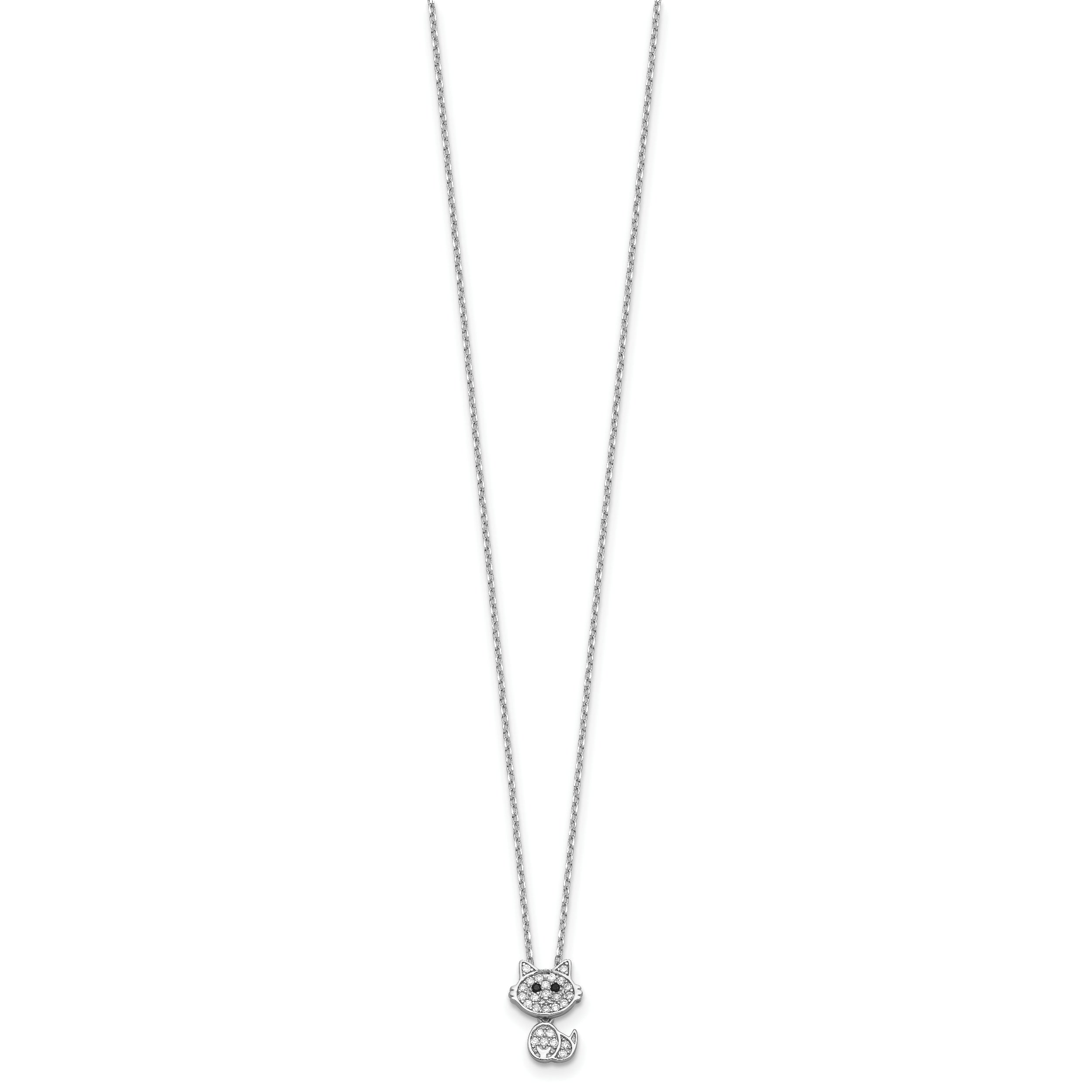 Cheryl M Sterling Silver Rhodium-plated Polished Black and White CZ Cat Necklace