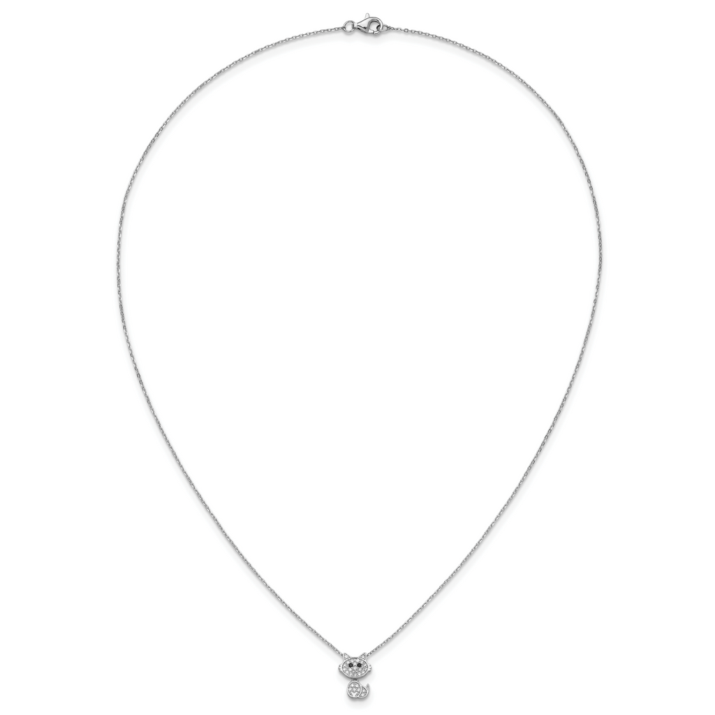 Cheryl M Sterling Silver Rhodium-plated Polished Black and White CZ Cat Necklace