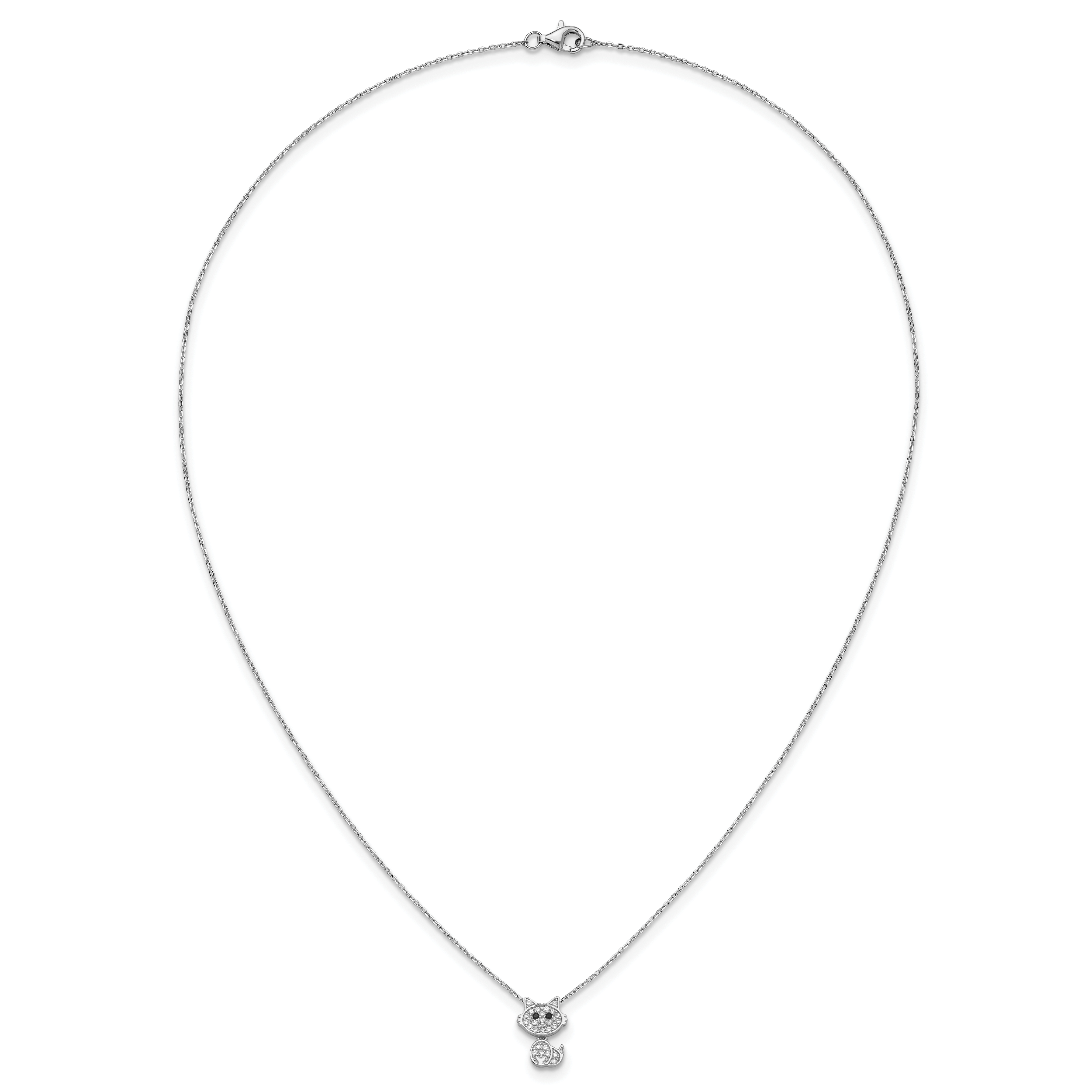 Cheryl M Sterling Silver Rhodium-plated Polished Black and White CZ Cat Necklace
