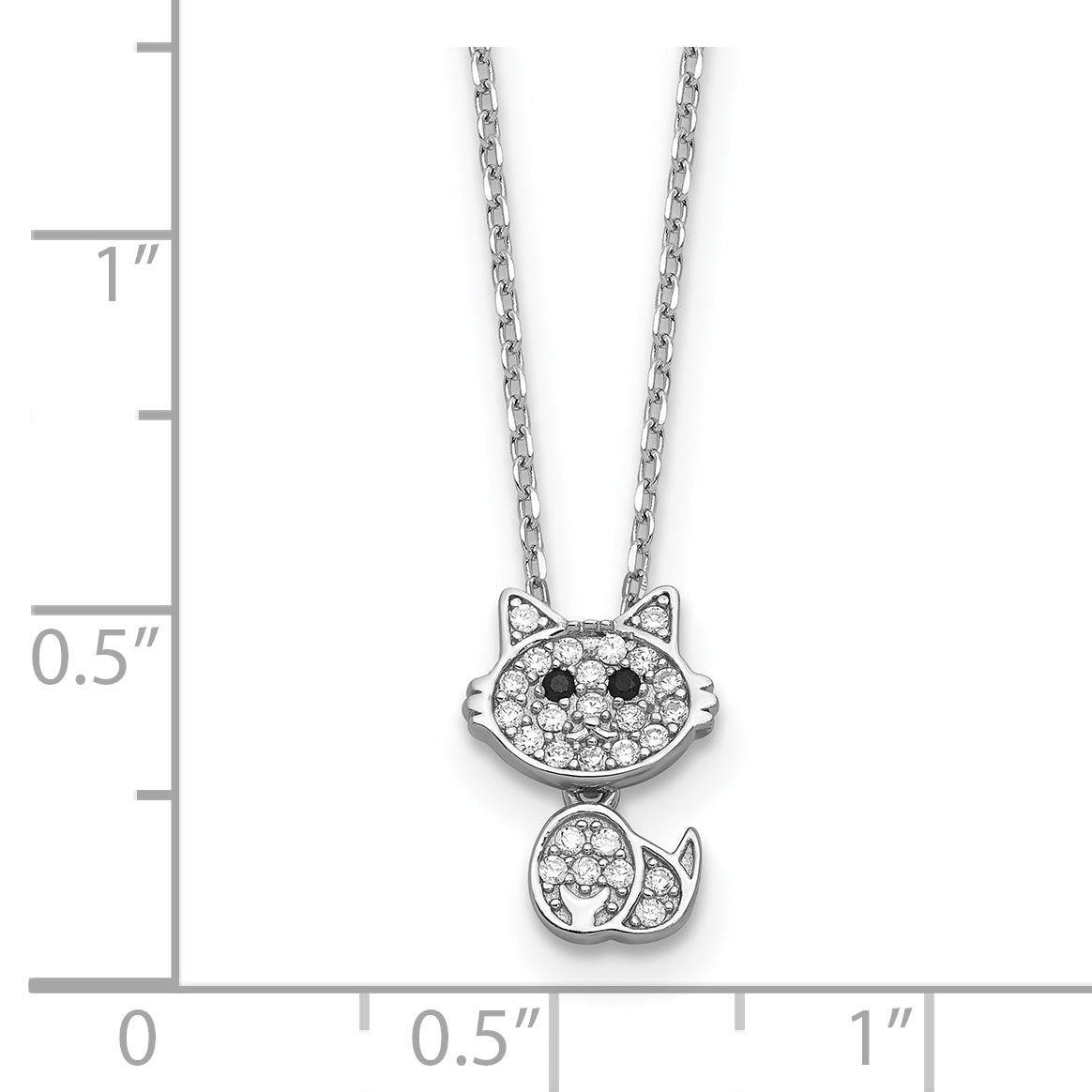 Cheryl M Sterling Silver Rhodium-plated Polished Black and White CZ Cat Necklace