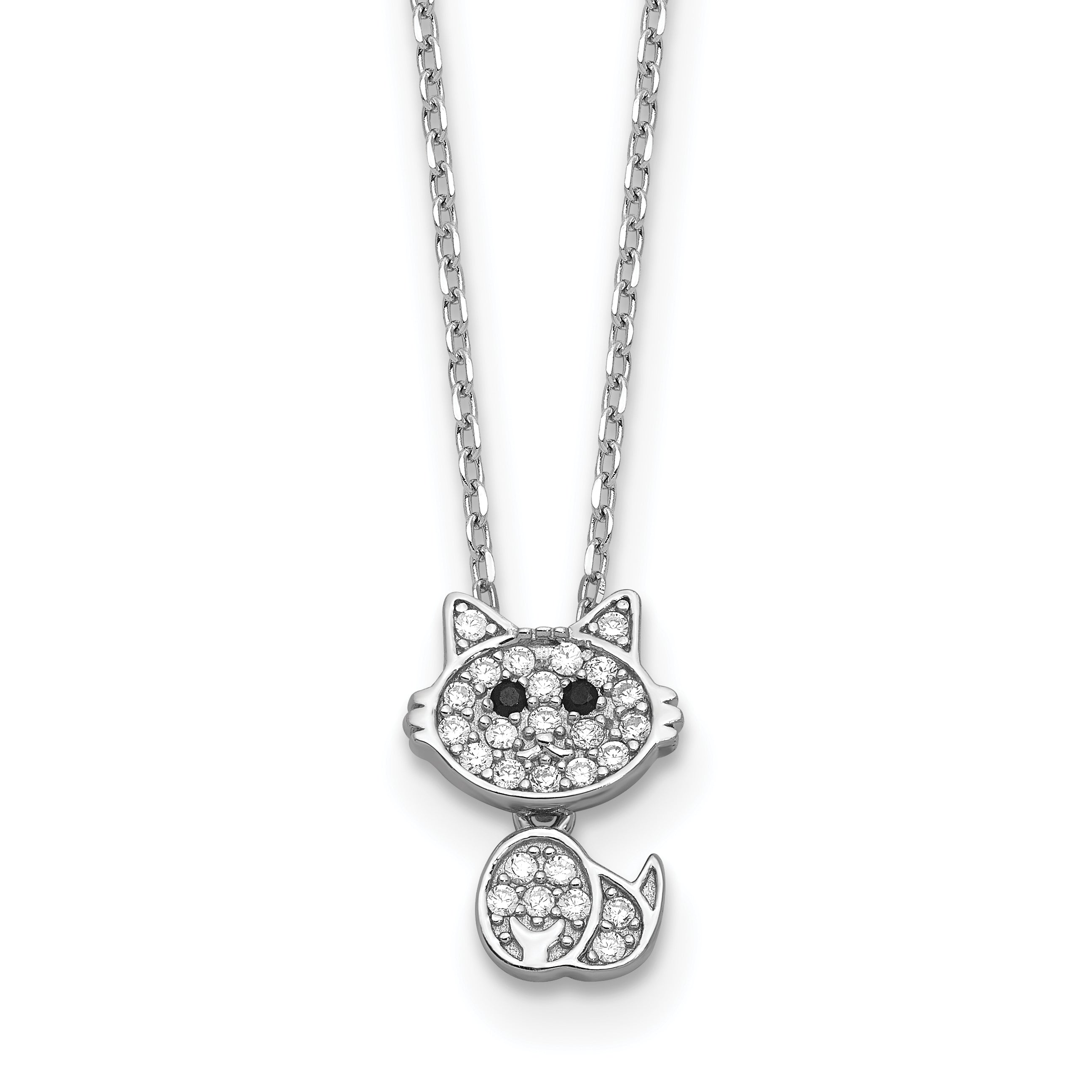 Cheryl M Sterling Silver Rhodium-plated Polished Black and White CZ Cat Necklace Main image