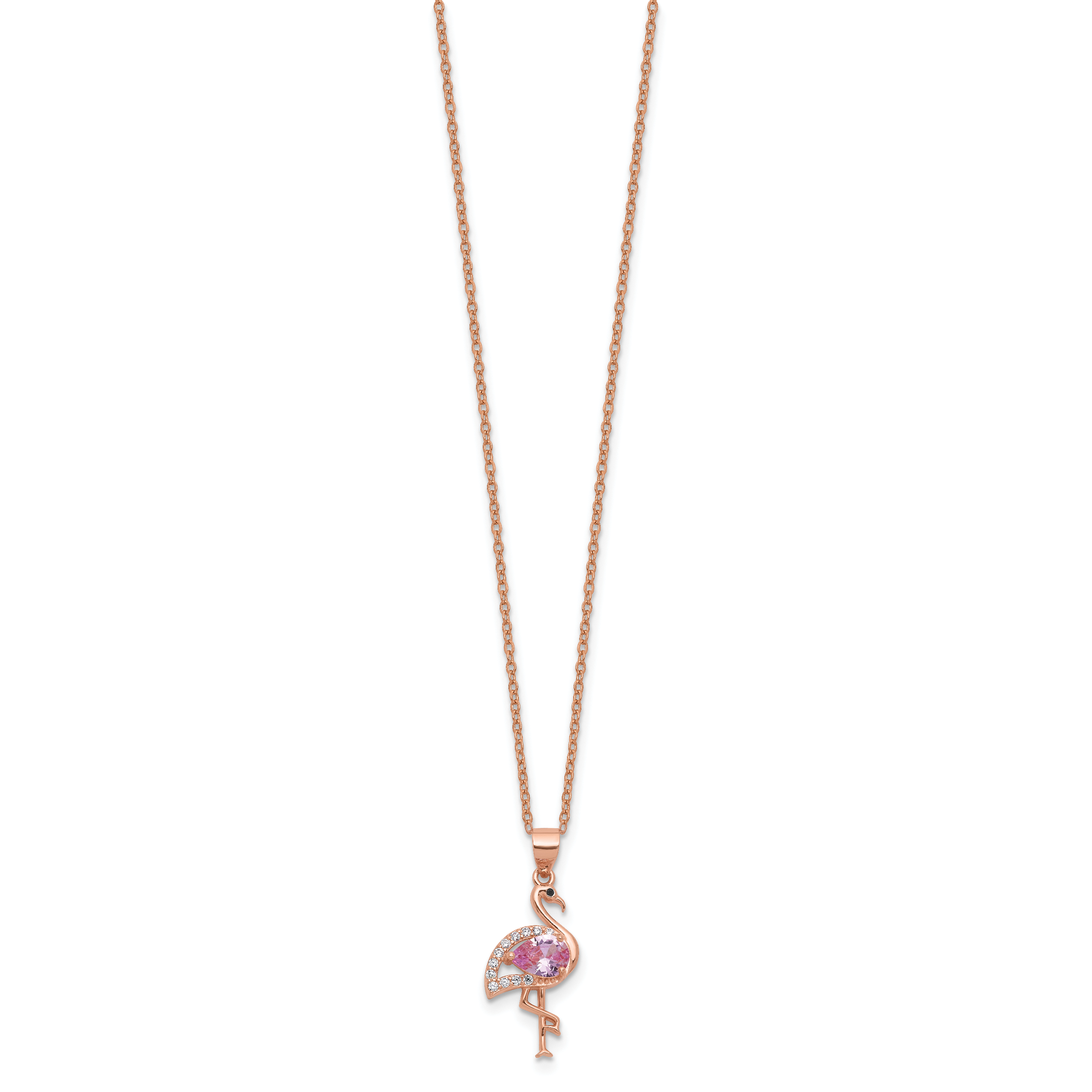 Cheryl M Sterling Silver Rose-tone Polished Lab Created Ruby Black Spinel and CZ Flamingo Necklace Secondary image
