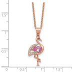 Cheryl M Sterling Silver Rose-tone Polished Lab Created Ruby Black Spinel and CZ Flamingo Necklace