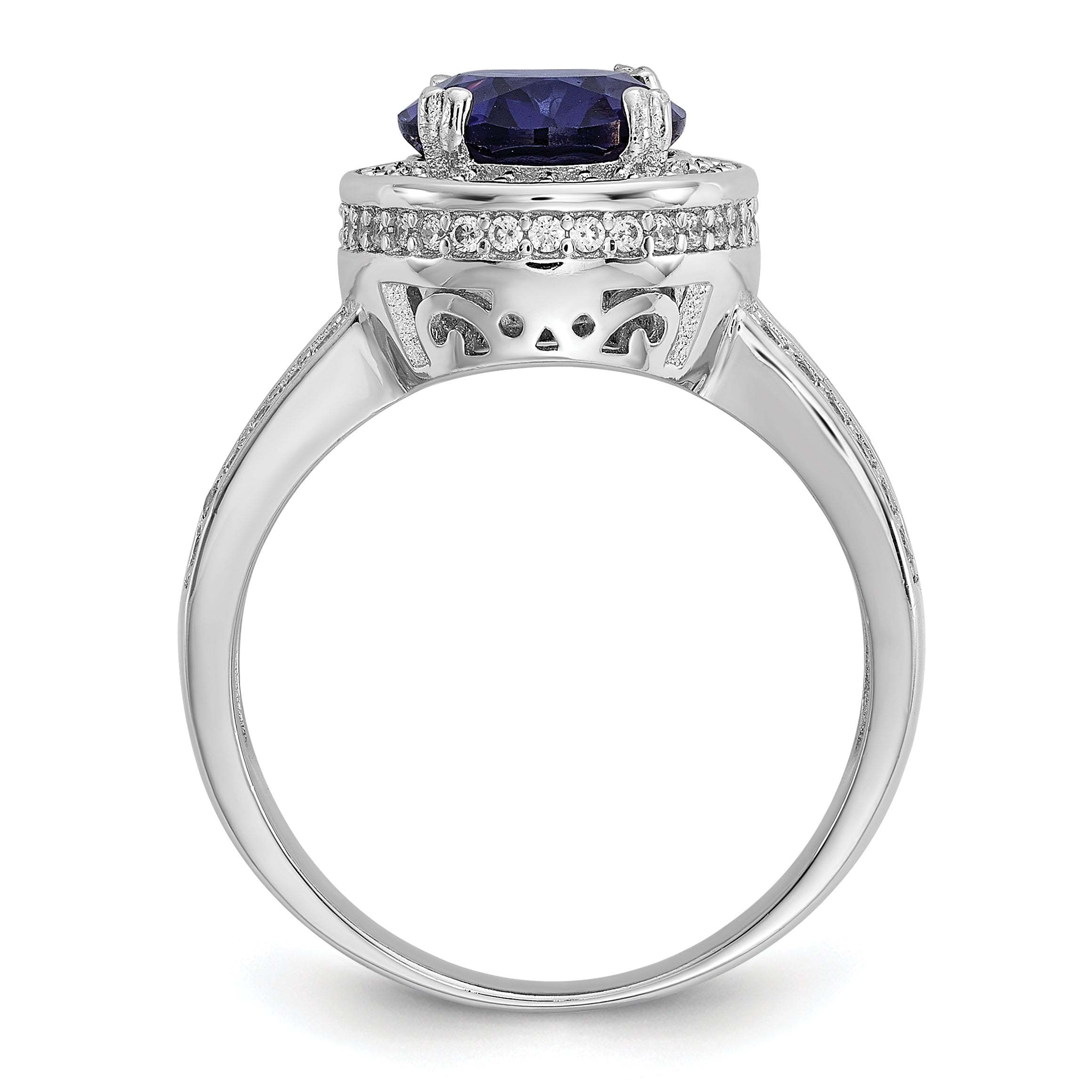 Cheryl M Sterling Silver Rhodium-plated Polished Fancy Blue and White CZ Halo Ring Secondary image