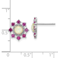 Cheryl M Sterling Silver Rhodium-plated Polished Created Opal and Pink Crystal Flower Post Earrings