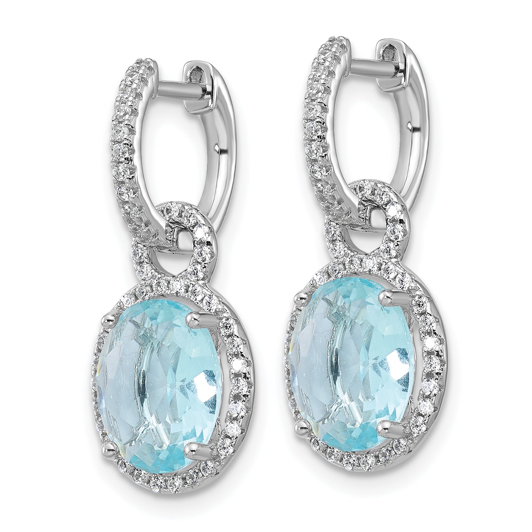 Cheryl M Sterling Silver Rhodium-plated Polished Aqua Glass and CZ Dangle Hinged Round Hoop Earrings Secondary image