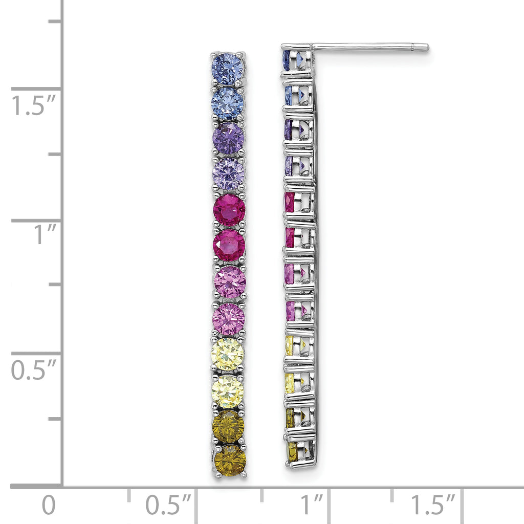 Cheryl M Sterling Silver Rhodium-plated Polished Multicolor CZ Post Dangle Earrings