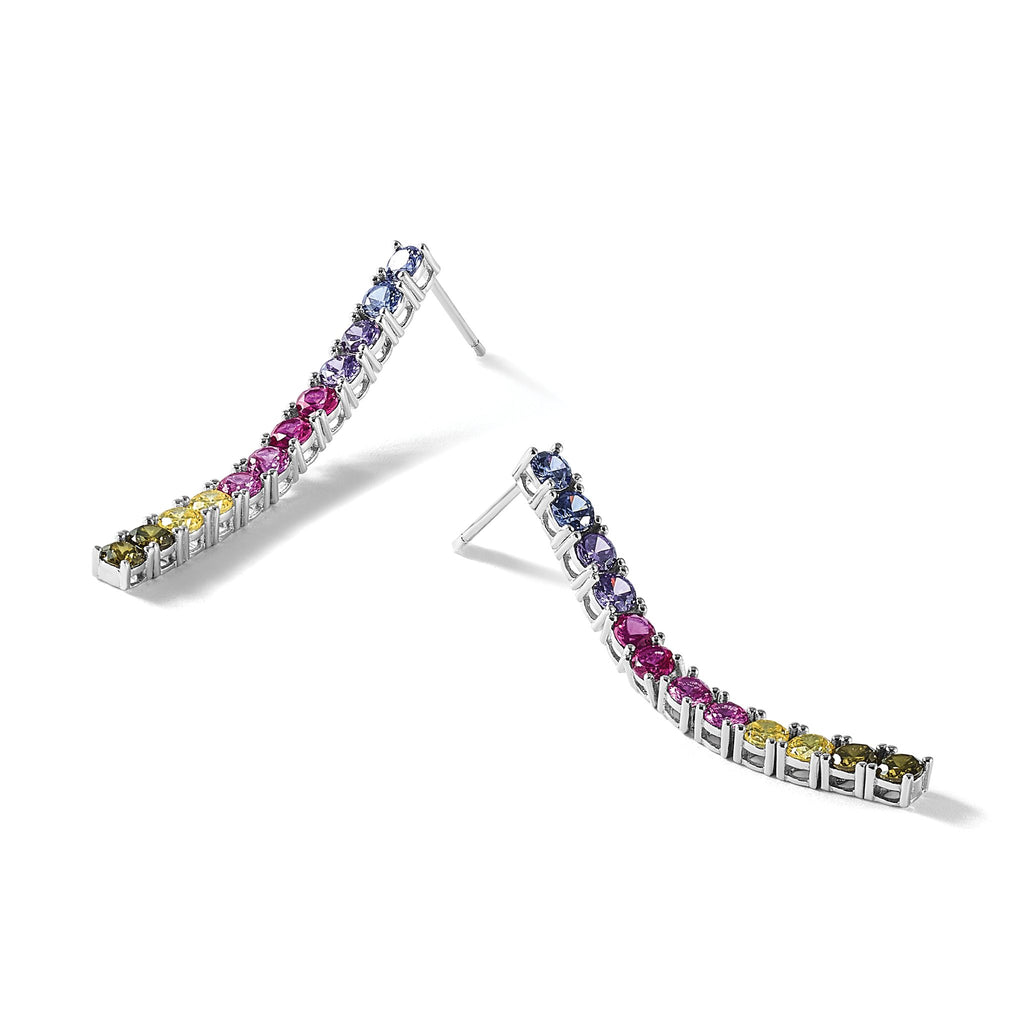 Multicolor Cubic Zirconia Stud Dangle Earrings in Sterling Silver, 3mm - Sophia Jewelers