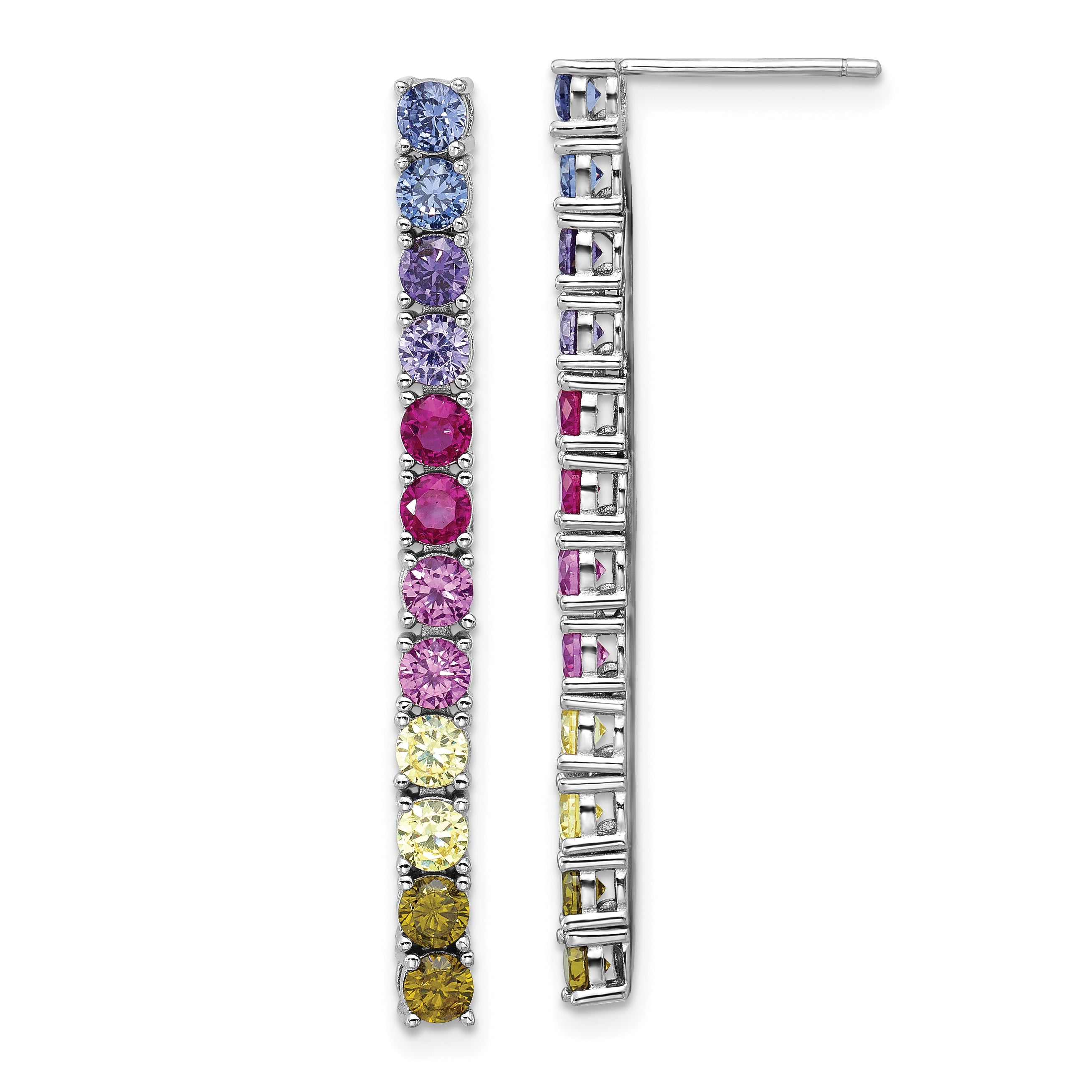 Cheryl M Sterling Silver Rhodium-plated Polished Multicolor CZ Post Dangle Earrings Main image