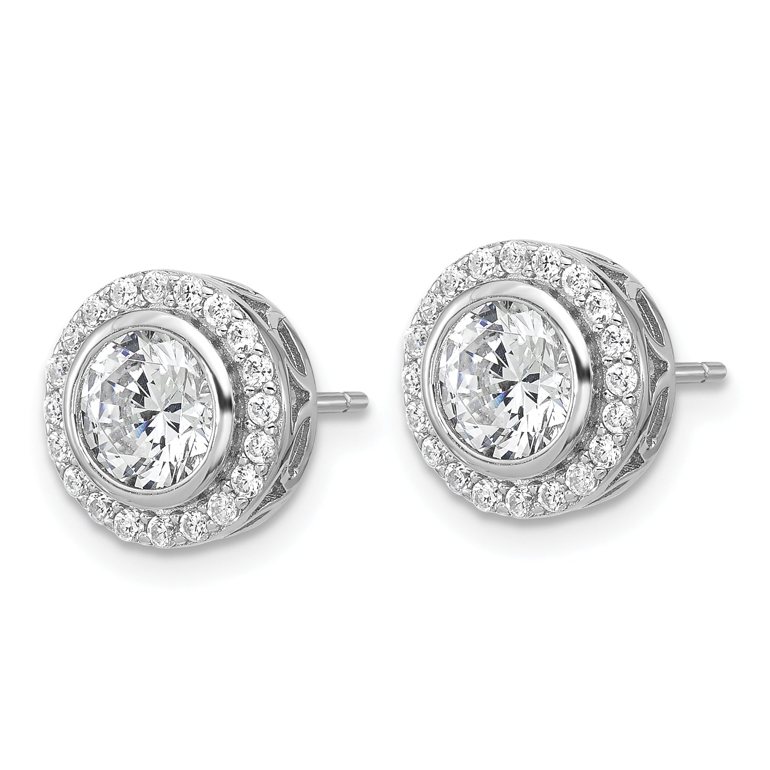 Cheryl M Sterling Silver Rhodium-plated Polished CZ Halo Post Earrings Secondary image