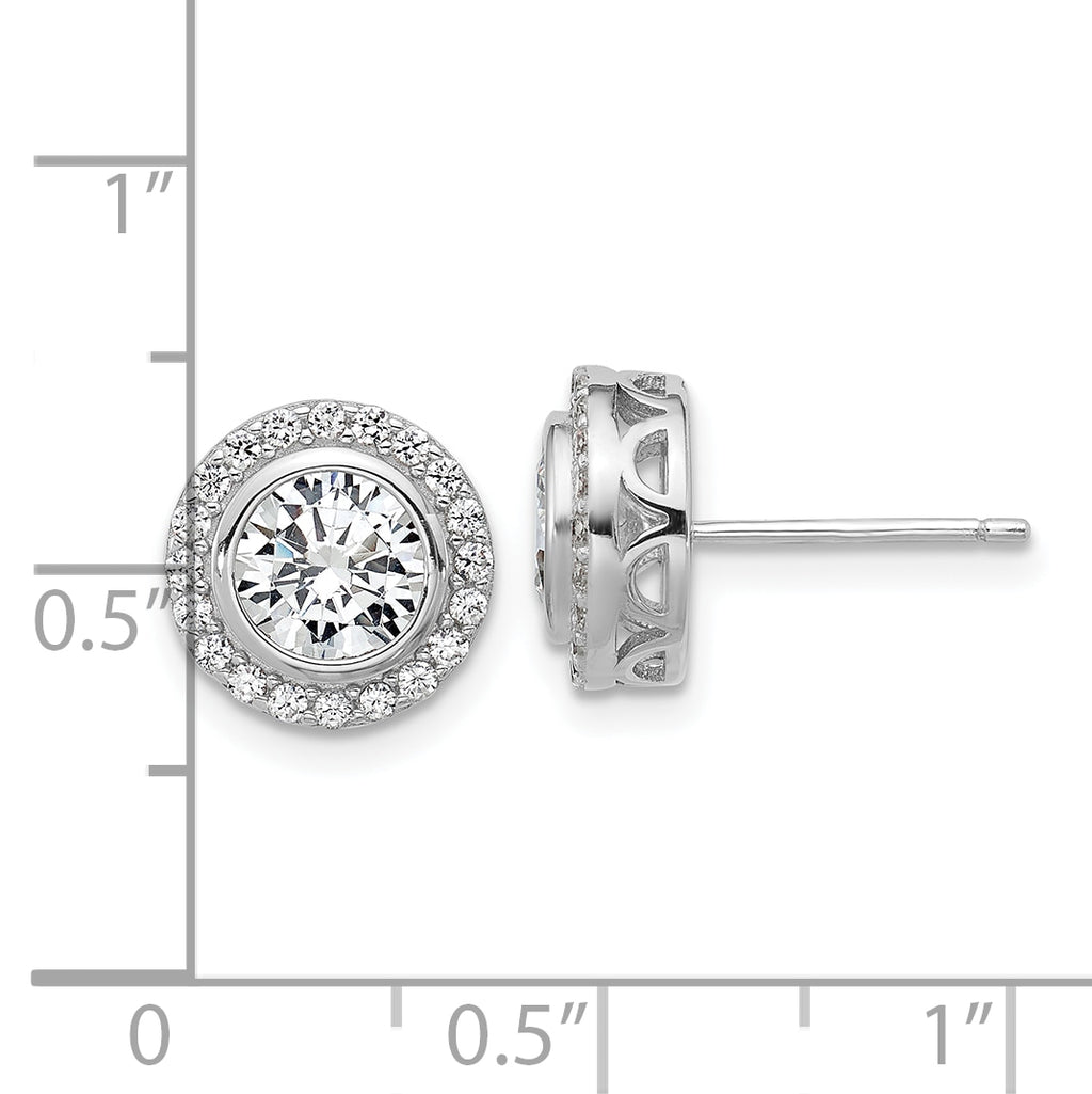 Cheryl M Sterling Silver Rhodium-plated Polished CZ Halo Post Earrings