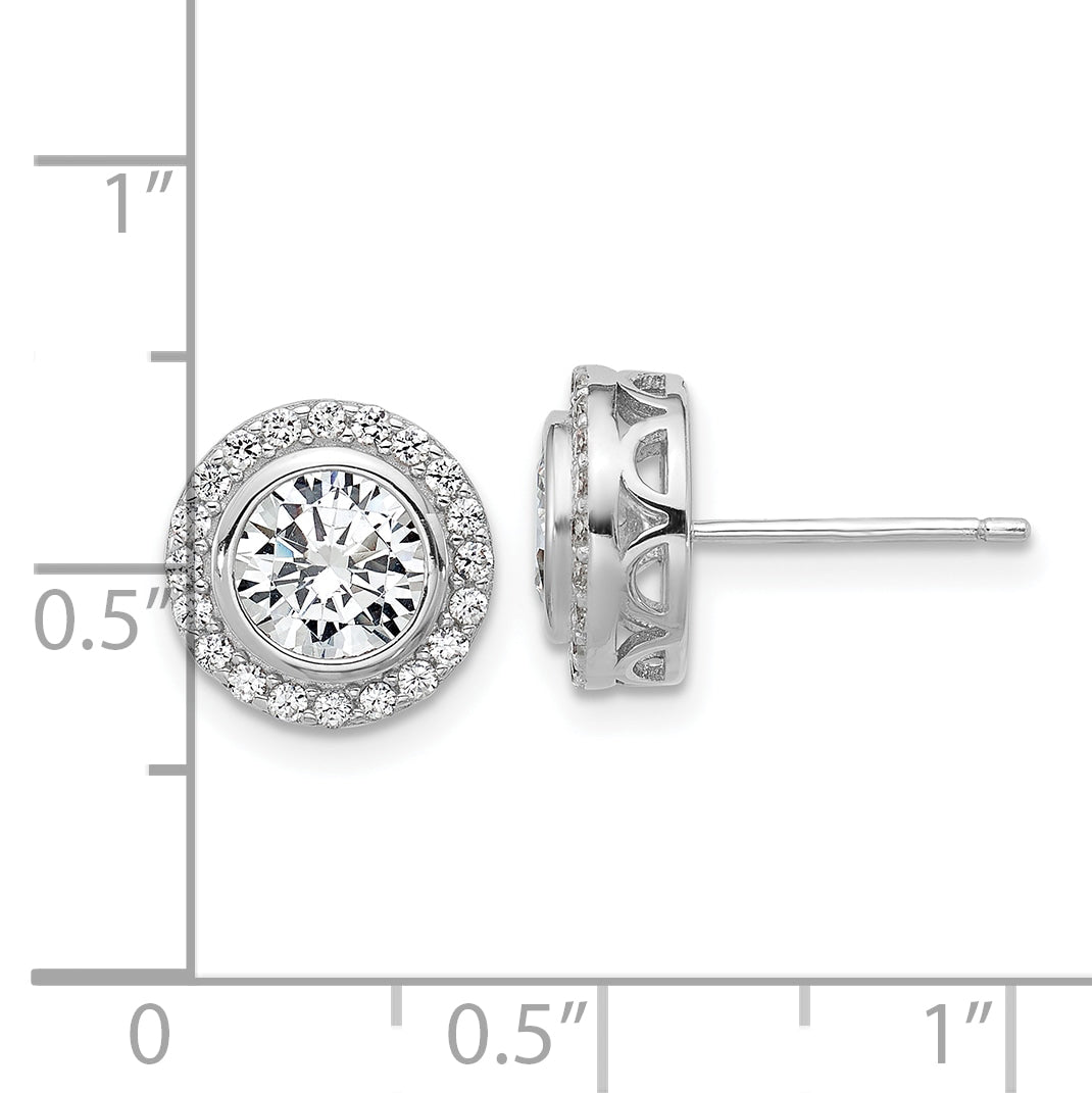 Cheryl M Sterling Silver Rhodium-plated Polished CZ Halo Post Earrings
