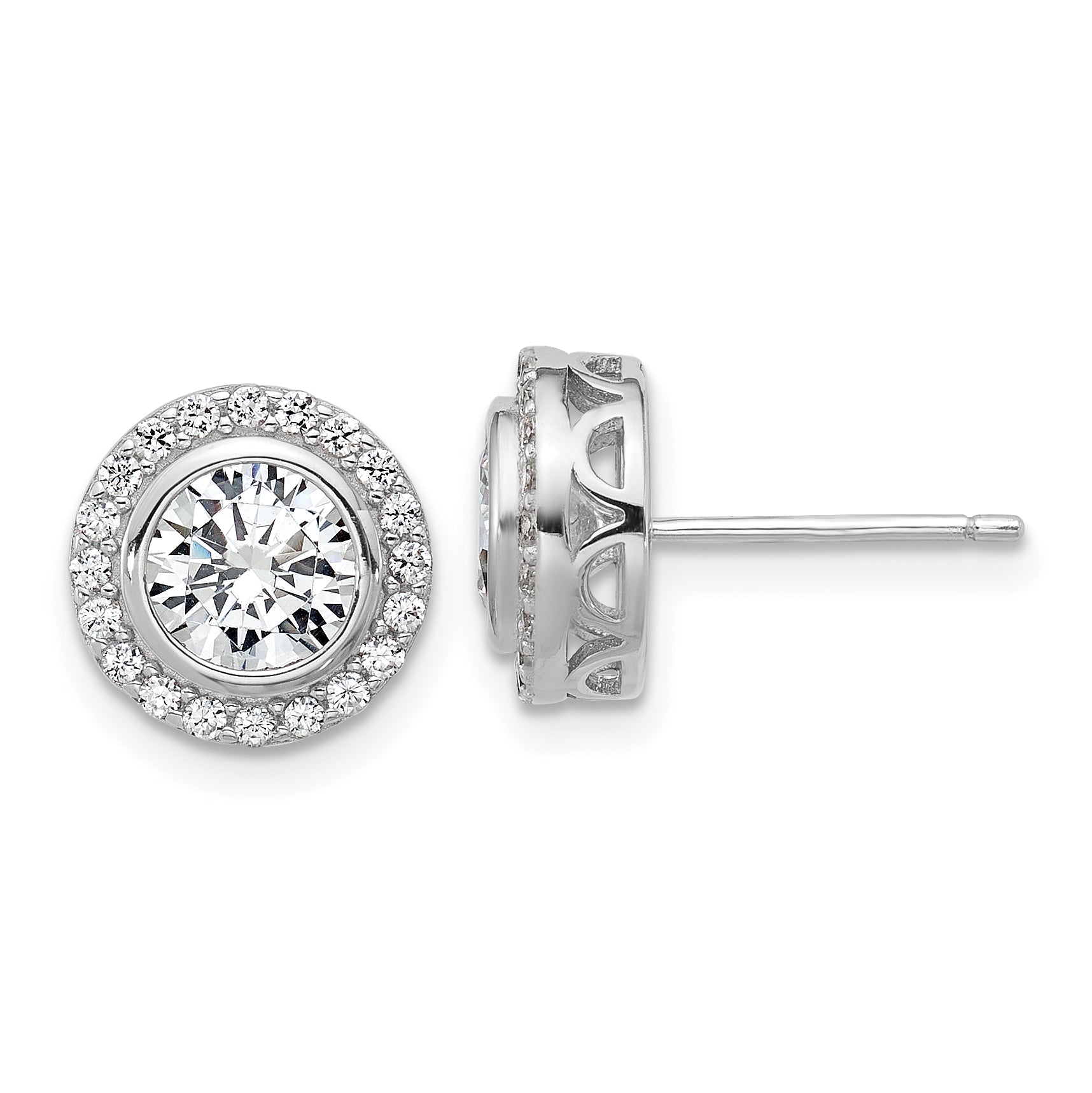 Cheryl M Sterling Silver Rhodium-plated Polished CZ Halo Post Earrings
