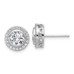 Cheryl M Sterling Silver Rhodium-plated Polished CZ Halo Post Earrings