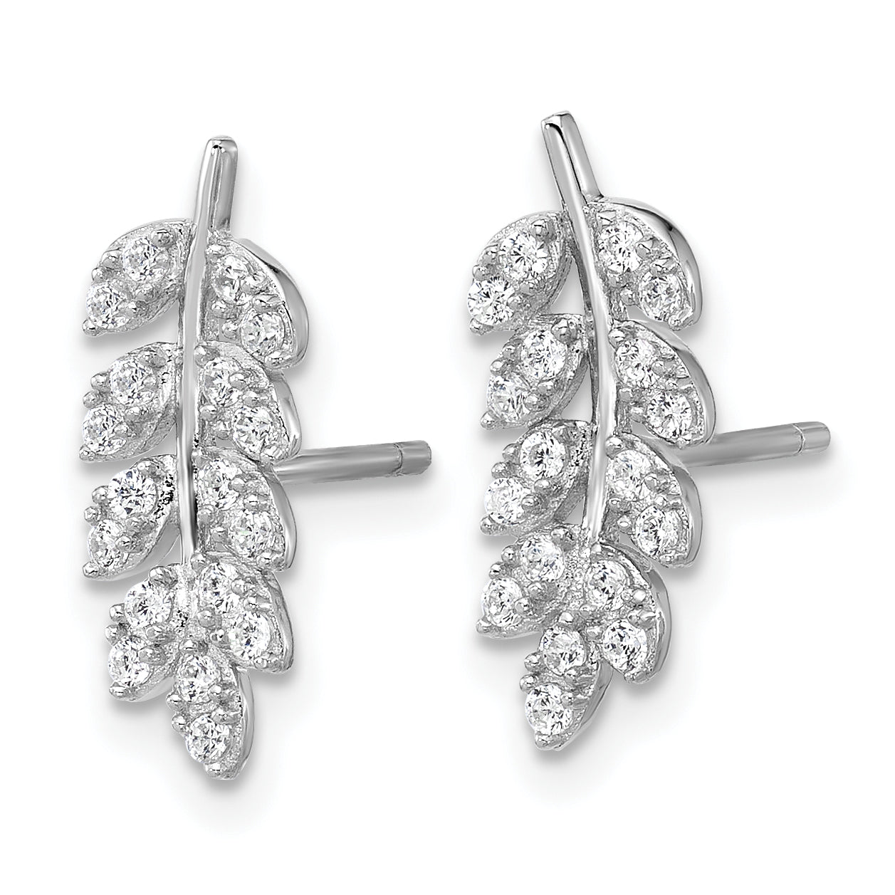 Cheryl M Sterling Silver Rhodium-plated Polished CZ Leaf Post Earrings Secondary image