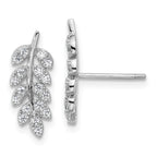 Cheryl M Sterling Silver Rhodium-plated Polished CZ Leaf Post Earrings