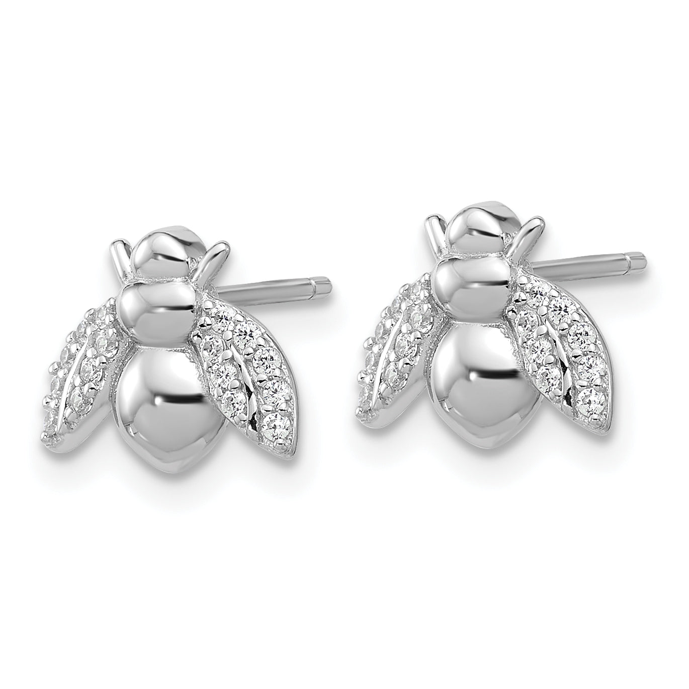 Cheryl M Sterling Silver Rhodium-plated Polished CZ Bee Post Earrings Secondary image