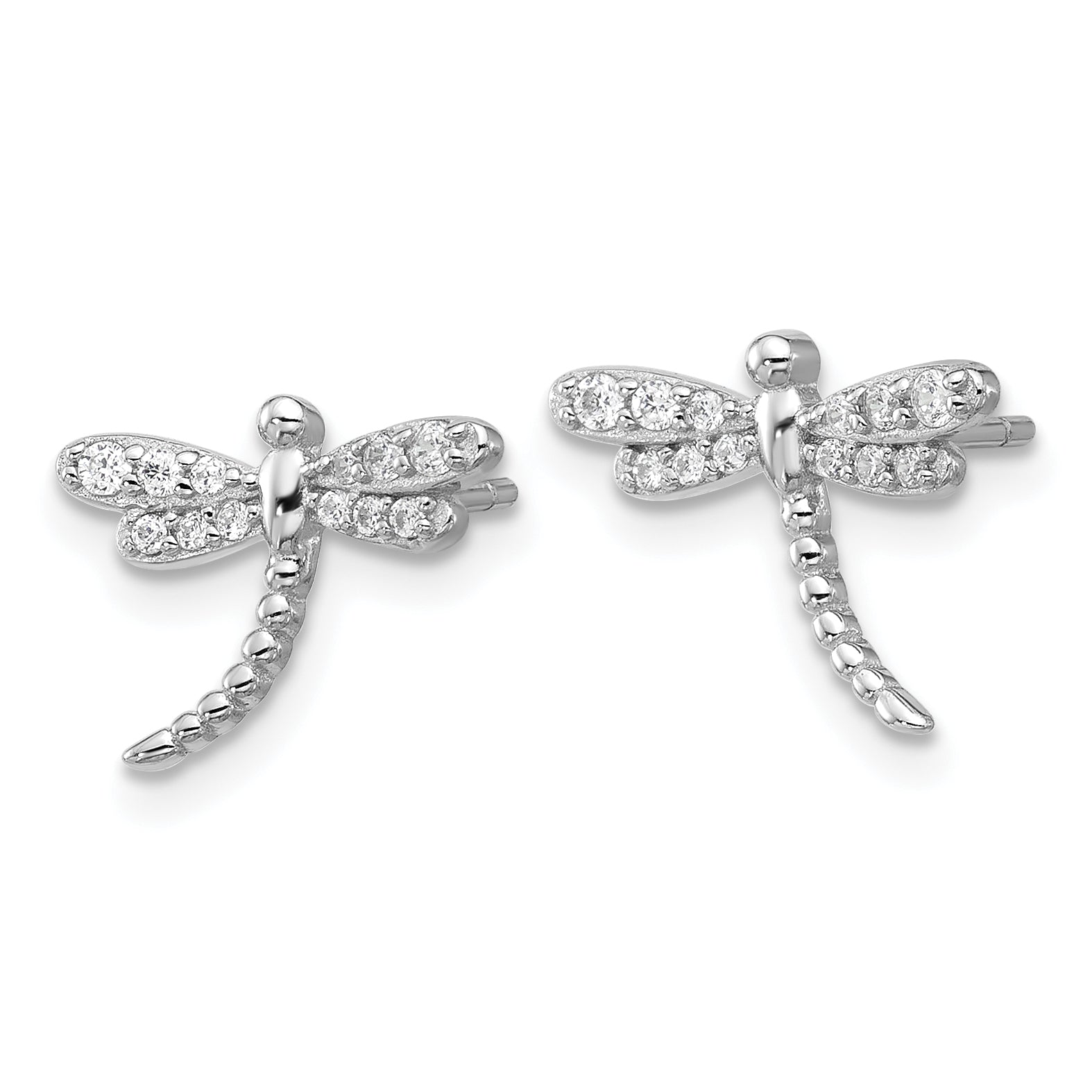 Cheryl M Sterling Silver Rhodium-plated Polished and Beaded CZ Dragonfly Post Earrings Secondary image
