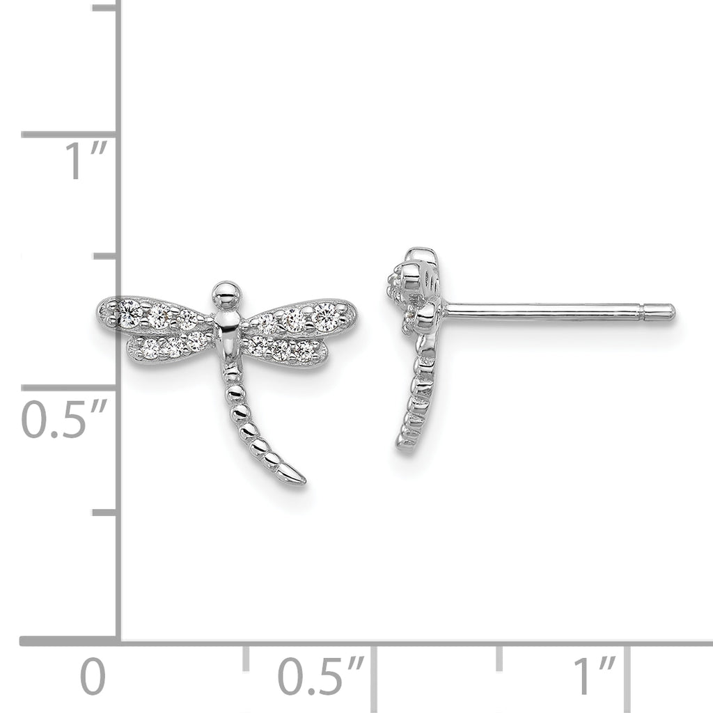 Cheryl M Sterling Silver Rhodium-plated Polished and Beaded CZ Dragonfly Post Earrings