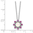 Cheryl M Sterling Silver Rhodium-plated Polished Created Opal and Pink Crystal Flower Necklace