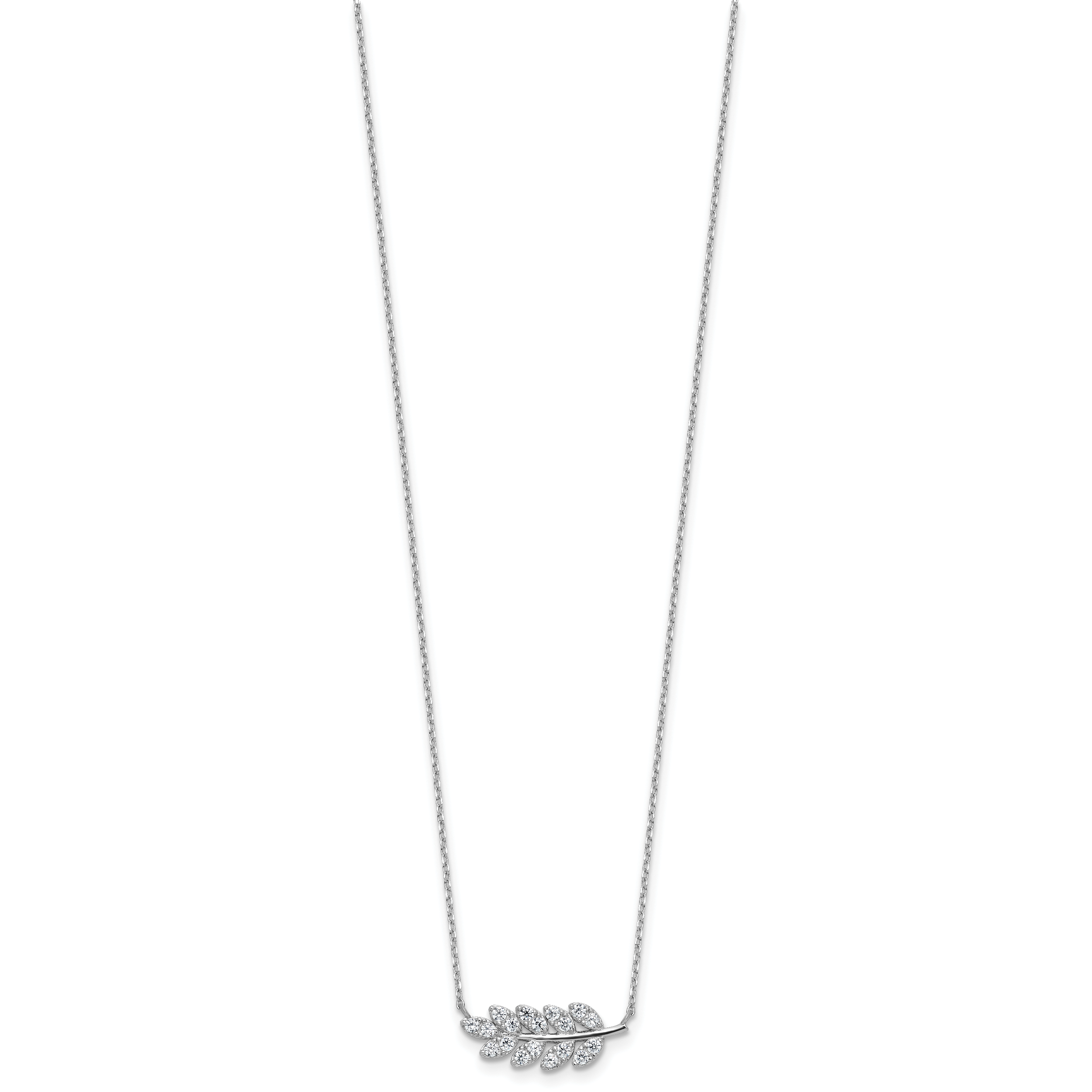 Cheryl M Sterling Silver Rhodium-plated Polished CZ Leaf Necklace Secondary image