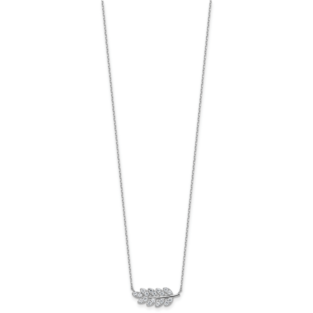 Cheryl M Sterling Silver Rhodium-plated Polished CZ Leaf Necklace