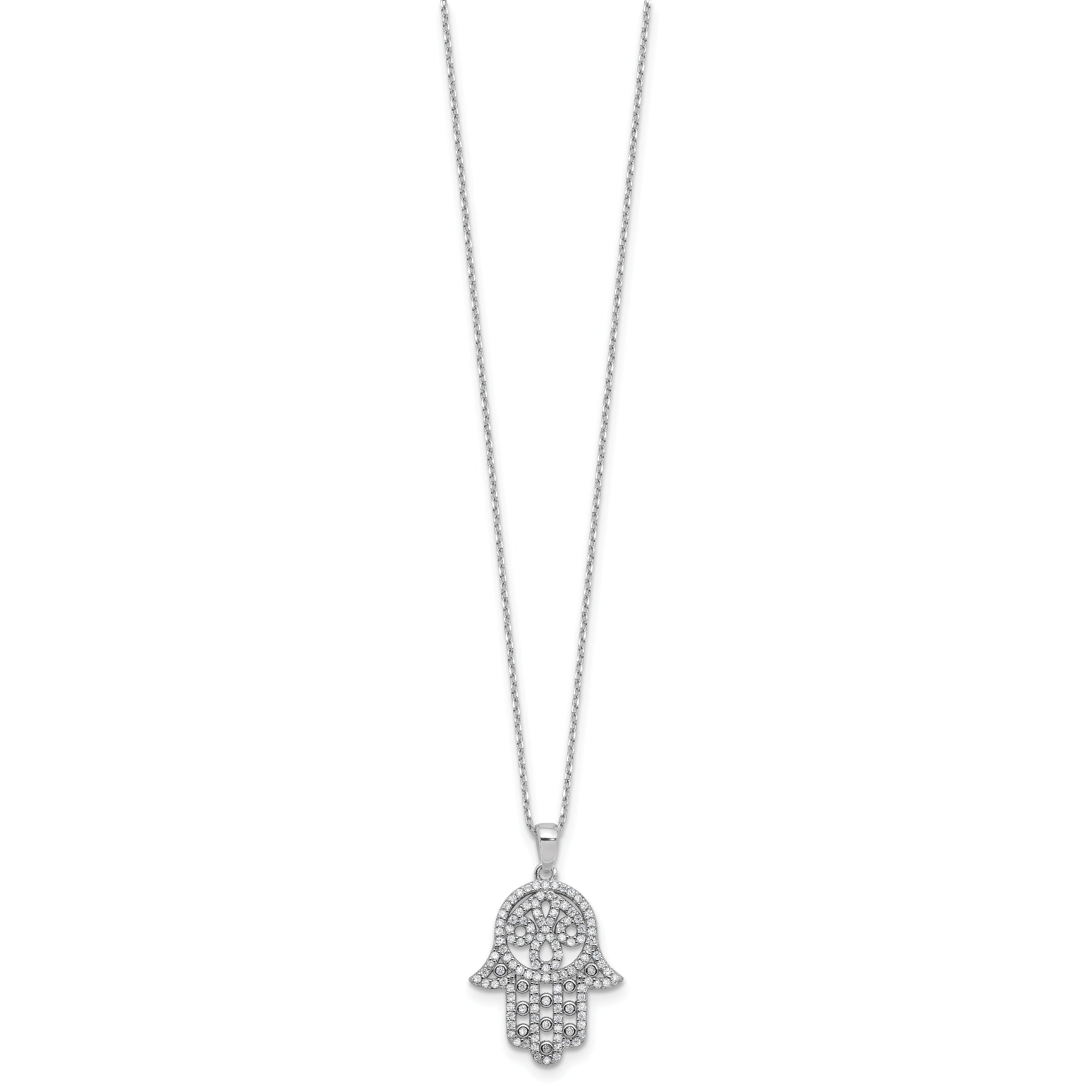 Cheryl M Sterling Silver Rhodium-plated Polished CZ Hamsa Necklace