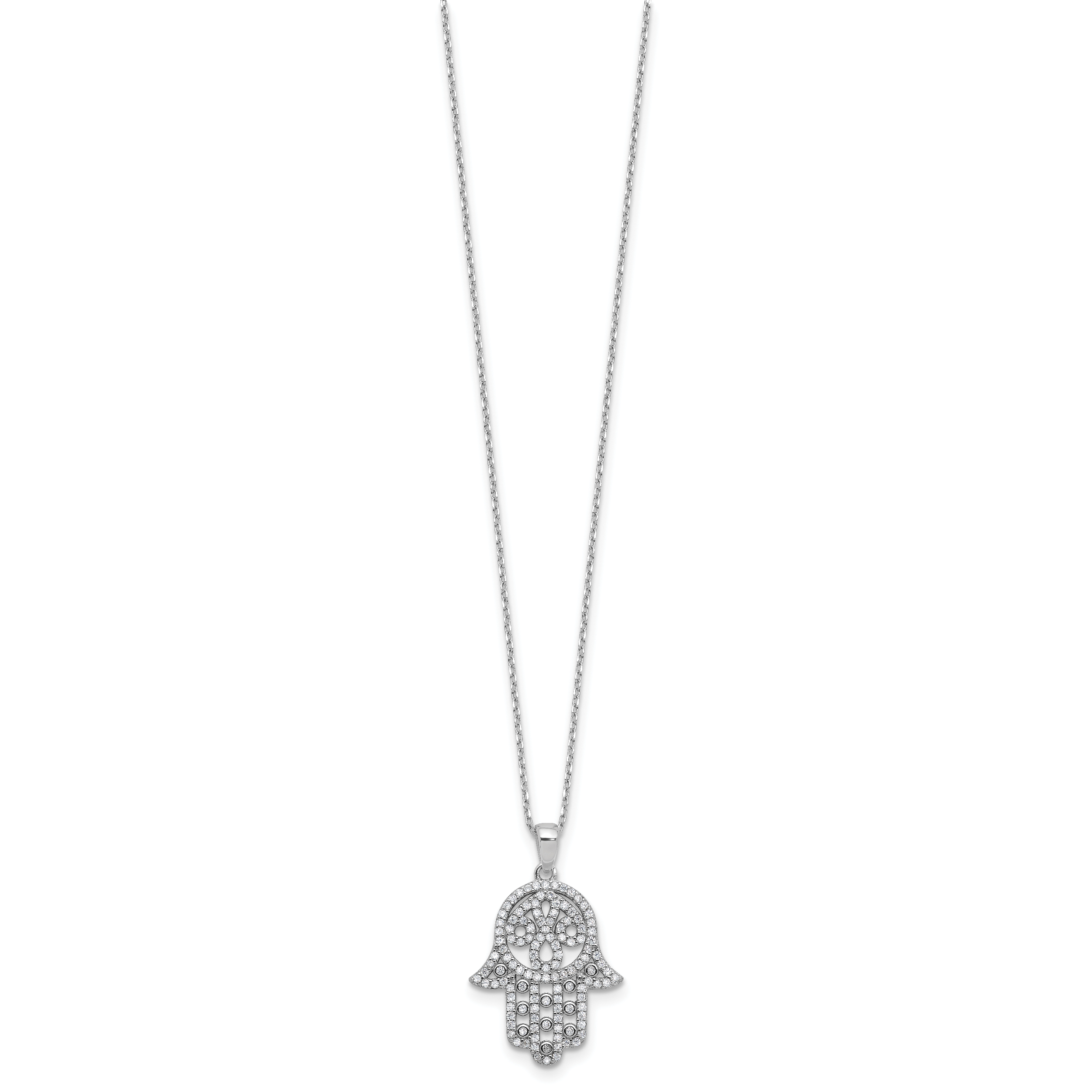 Cheryl M Sterling Silver Rhodium-plated Polished CZ Hamsa Necklace Secondary image