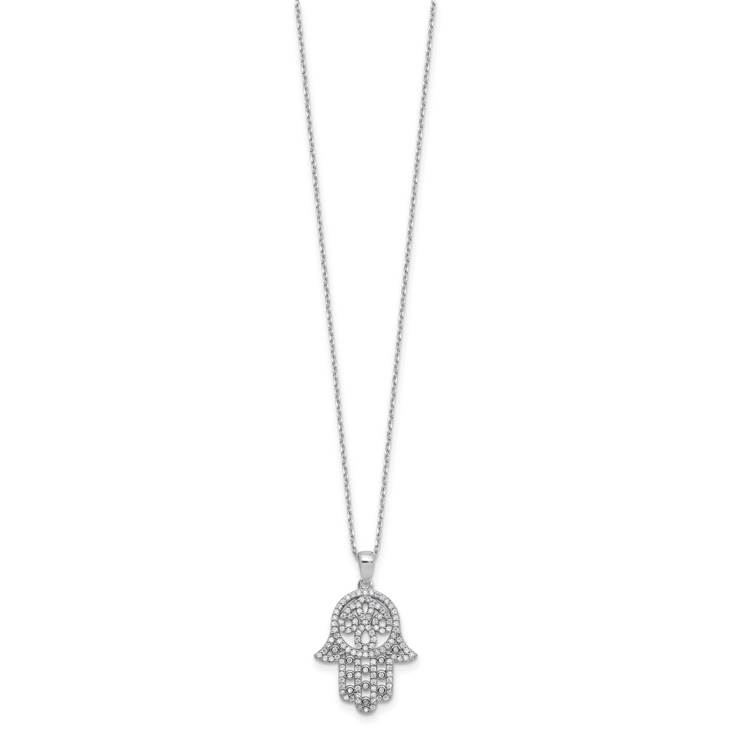 Cheryl M Sterling Silver Rhodium-plated Polished CZ Hamsa Necklace