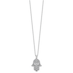 Cheryl M Sterling Silver Rhodium-plated Polished CZ Hamsa Necklace