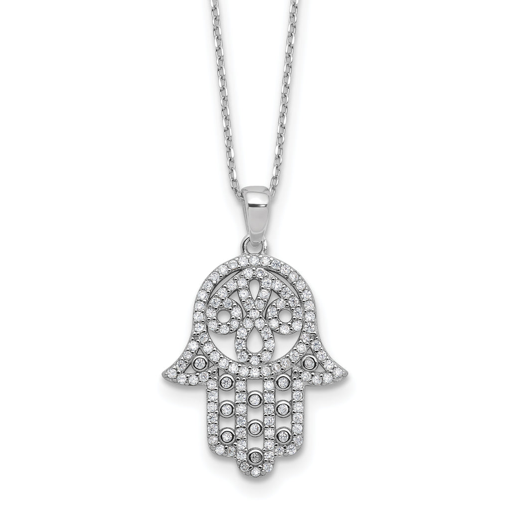 Cheryl M Sterling Silver Rhodium-plated Polished CZ Hamsa Necklace