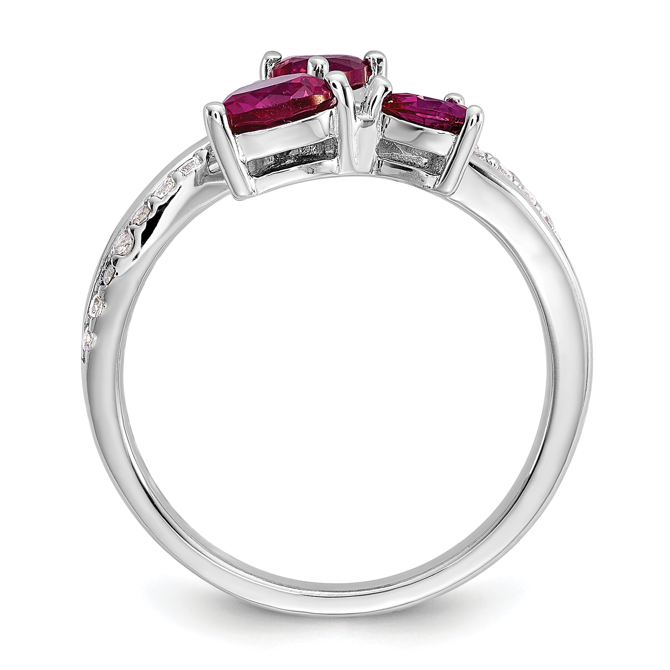 Cheryl M Sterling Silver Rhodium-plated Polished Lab Created Ruby and CZ Hearts Ring Secondary image