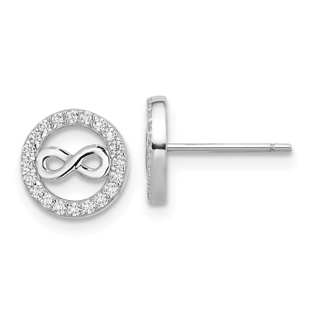 Cheryl M Sterling Silver Rhodium-plated Polished CZ Infinity Necklace and Post Earrings Set