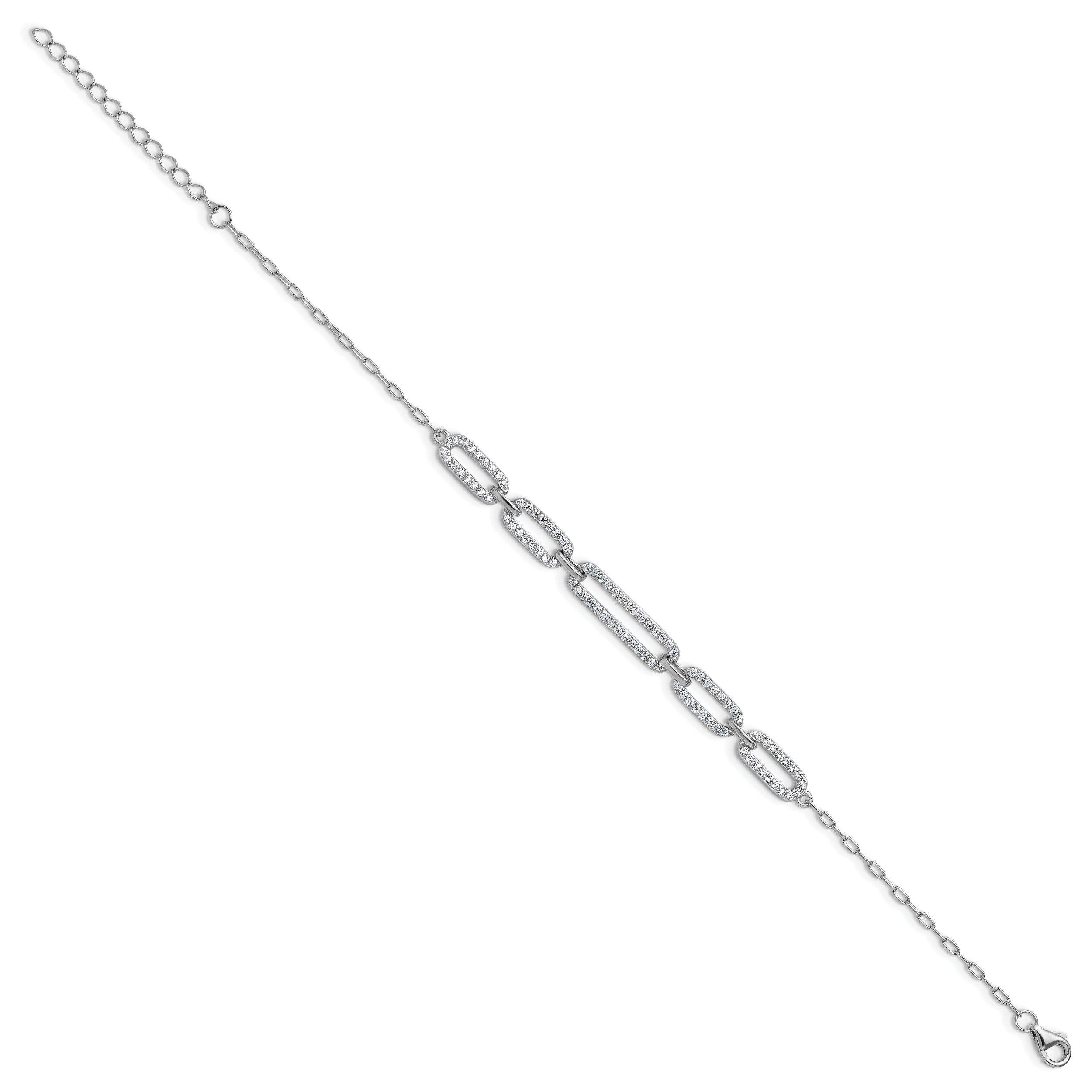 Cheryl M Sterling Silver Rhodium-plated Polished CZ Links with 1.5 Inch Extension Bracelet
