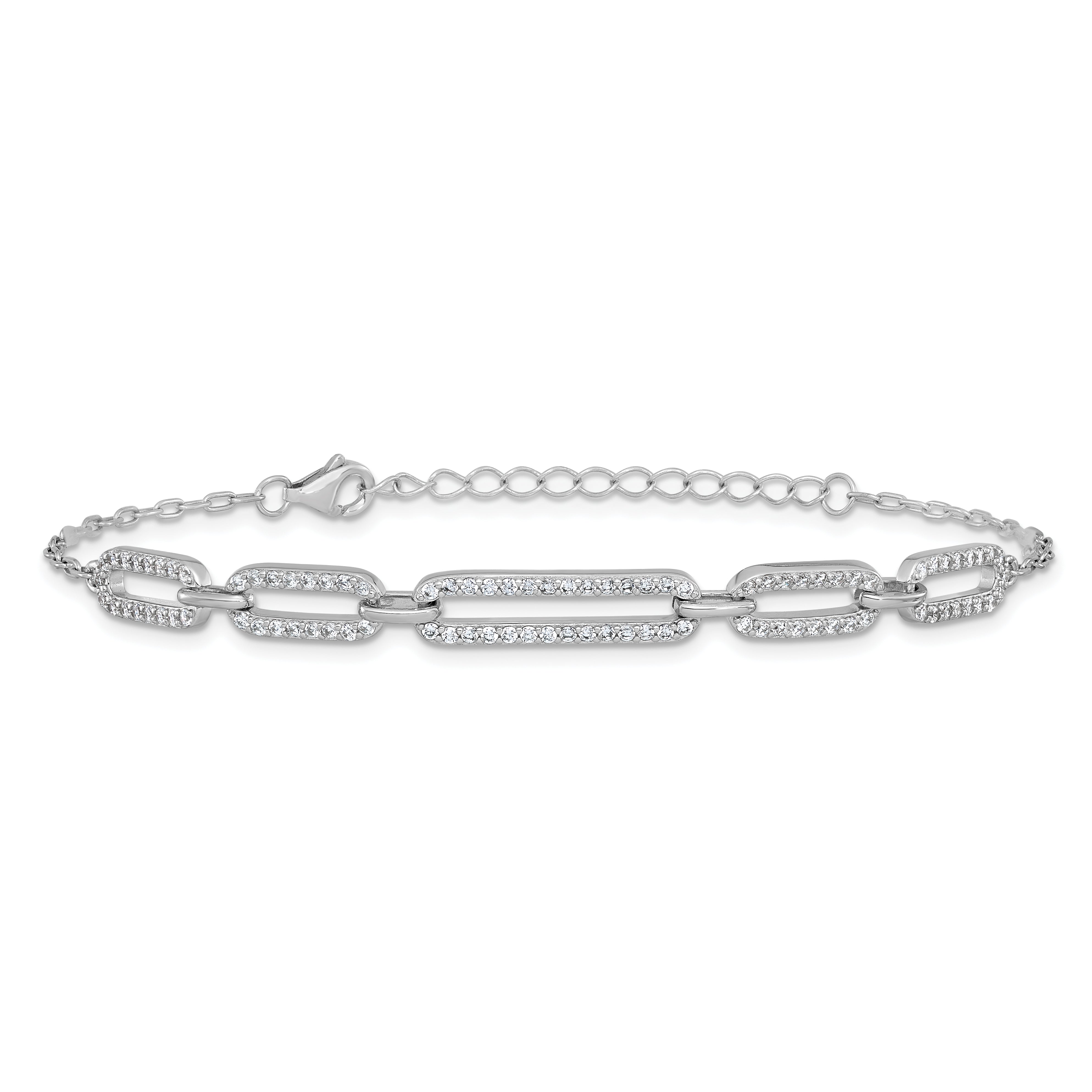 Cheryl M Sterling Silver Rhodium-plated Polished CZ Links with 1.5 Inch Extension Bracelet