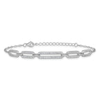 Cheryl M Sterling Silver Rhodium-plated Polished CZ Links with 1.5 Inch Extension Bracelet