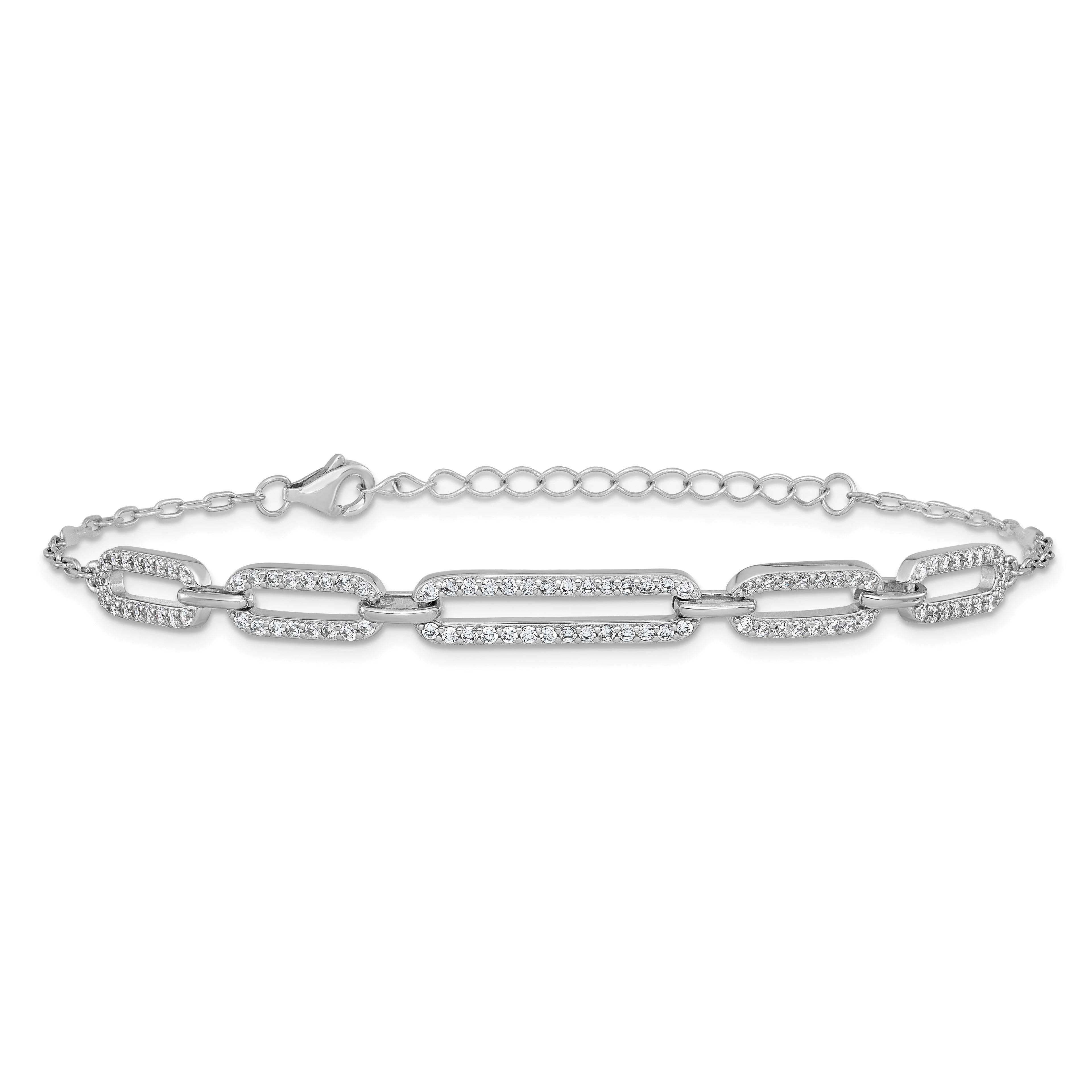 Cheryl M Sterling Silver Rhodium-plated Polished CZ Links with 1.5 Inch Extension Bracelet