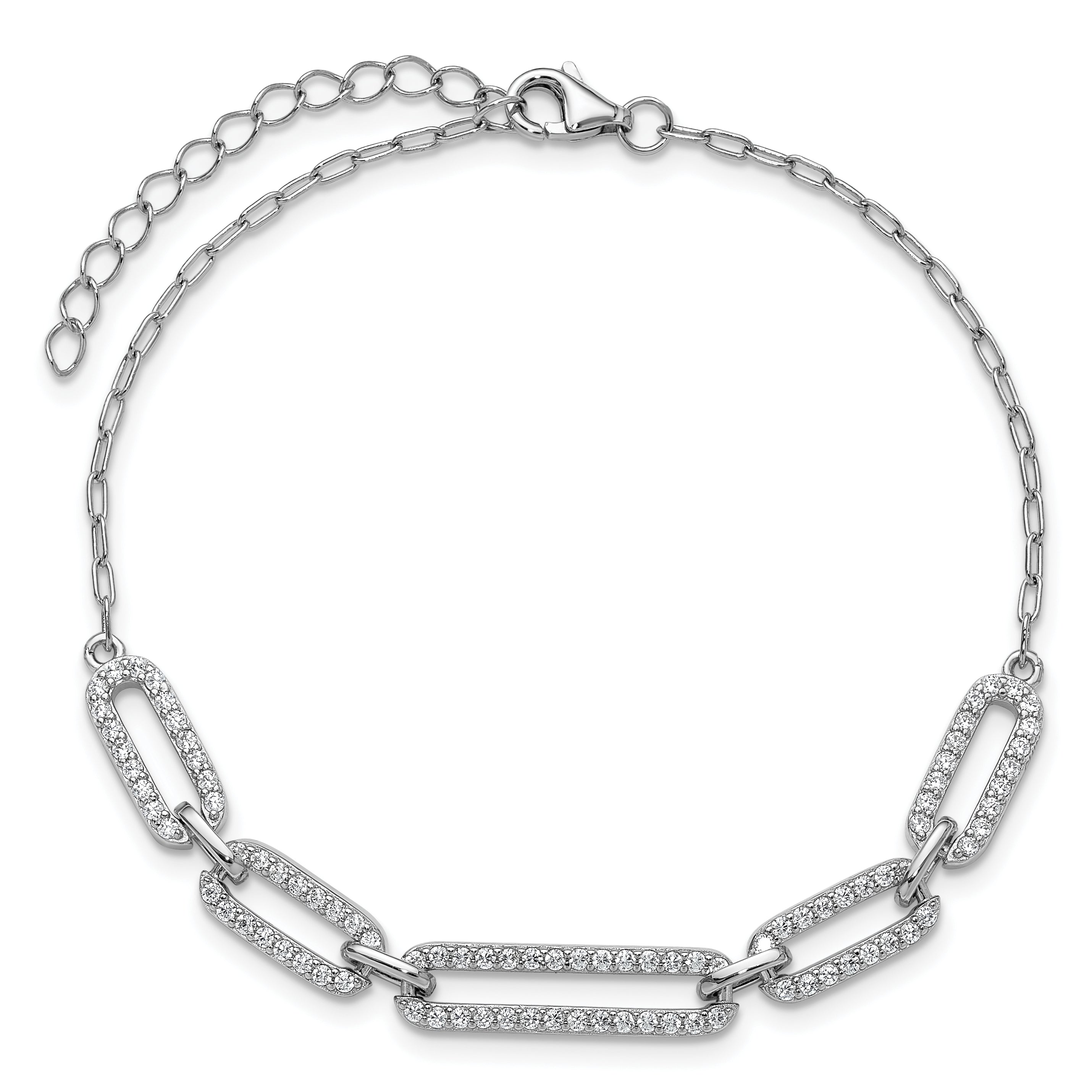 Cheryl M Sterling Silver Rhodium-plated Polished CZ Links with 1.5 Inch Extension Bracelet