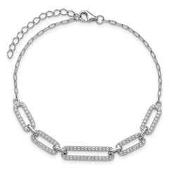 Cheryl M Sterling Silver Rhodium-plated Polished CZ Links with 1.5 Inch Extension Bracelet