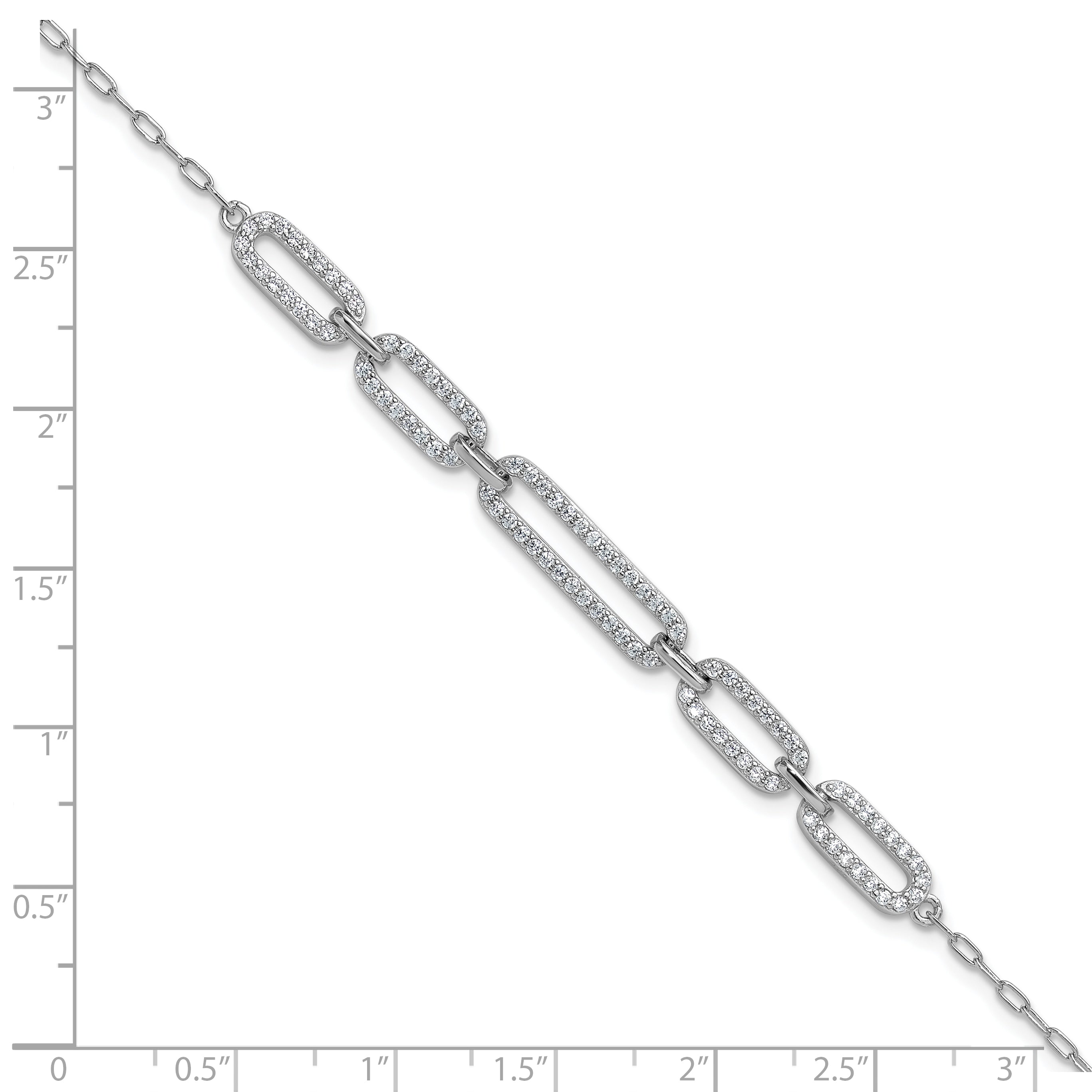 Cheryl M Sterling Silver Rhodium-plated Polished CZ Links with 1.5 Inch Extension Bracelet