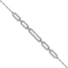 Cheryl M Sterling Silver Rhodium-plated Polished CZ Links with 1.5 Inch Extension Bracelet