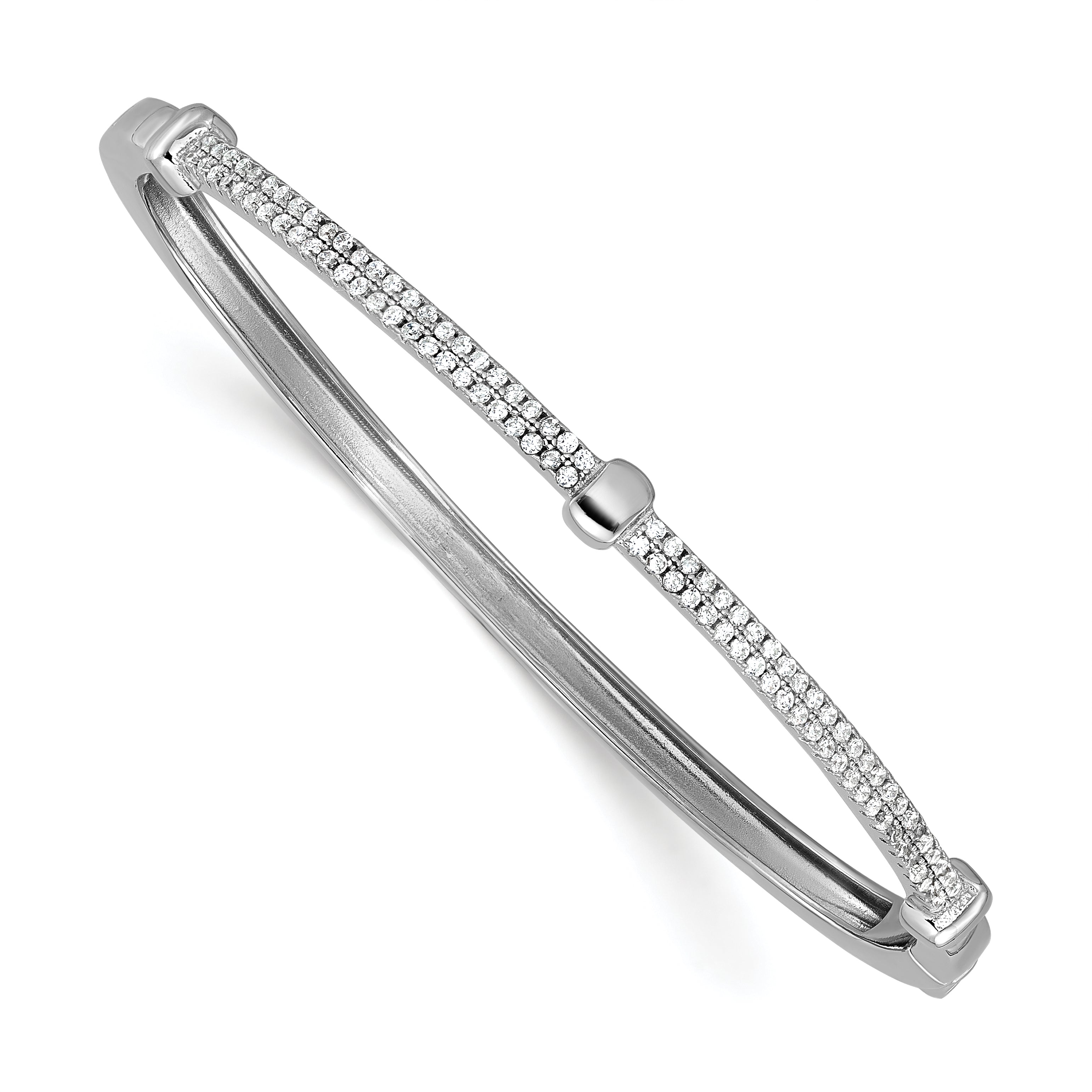 Cheryl M Sterling Silver Rhodium-plated Polished CZ Hinged Bangle Main image